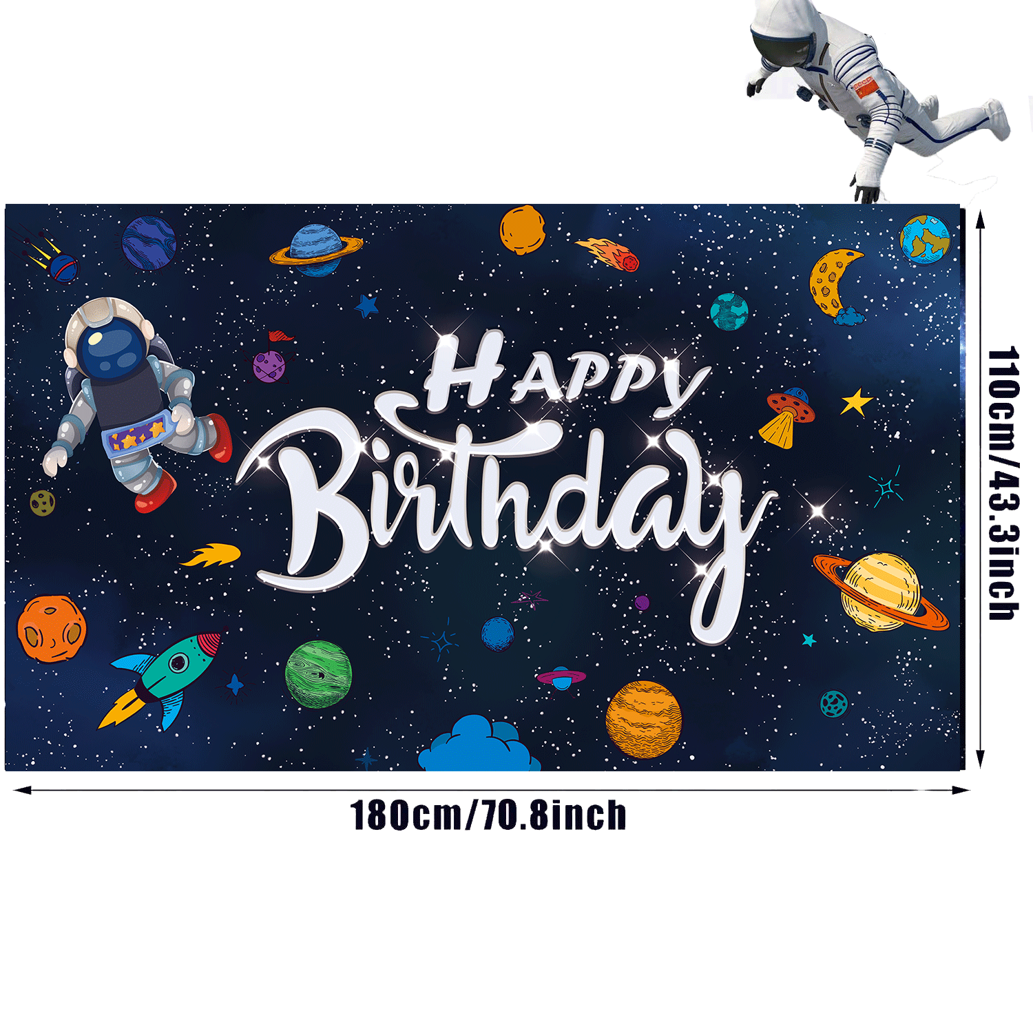Space Happy Birthday Photography Background Astronaut Rocket Backdrop Banner for Childrens Birthday Galaxy Planet Party Photo Booth Backdrop