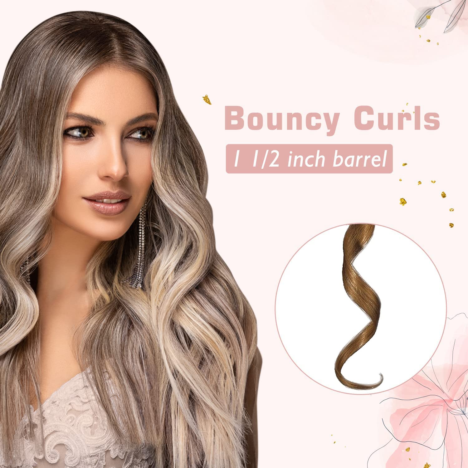 38mm Curling Wand Hair Curler Large Barrel Curling Iron Curling Tongs Adjustable Auto-Off