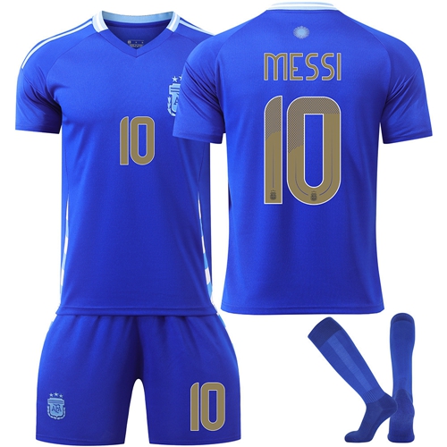 2024 Argentina Away Football Kits with No.10 Messi Jersey Set Soccer Jerseys Boys Girls Football Training Shirts Shorts Socks Tracksuit Gifts for Kids