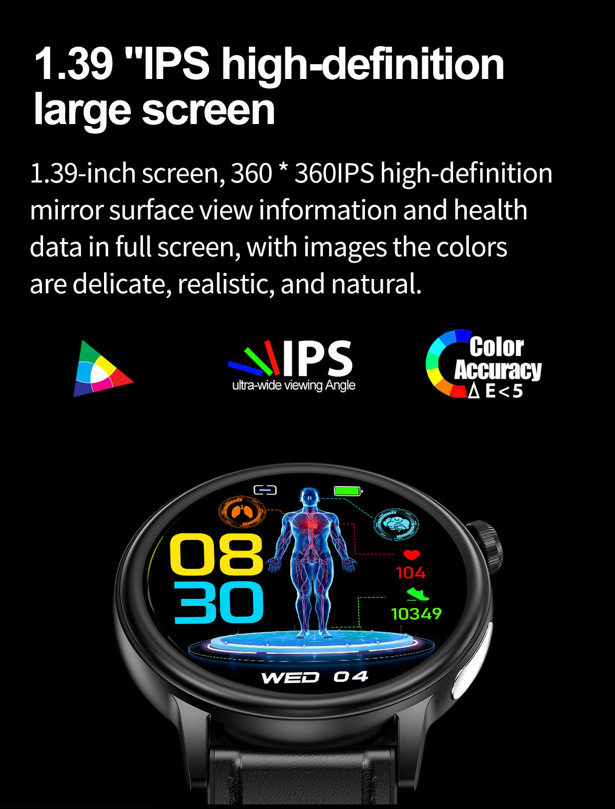 (Black) Women Smart Watch Blood Sugar Health ECG Blood Pressure Blood Lipid Blood Oxygen Monitoring Bluetooth Call Watch