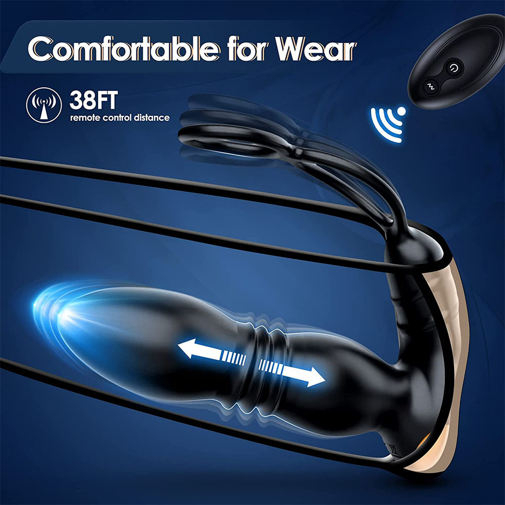 Anal Toys Cock Ring Male Sex Toys for Men Thrusting Prostate Massager Anal Plug Vibrator Stimulator Delay Ejaculation Lock Ring Anal Butt Plug Dildos