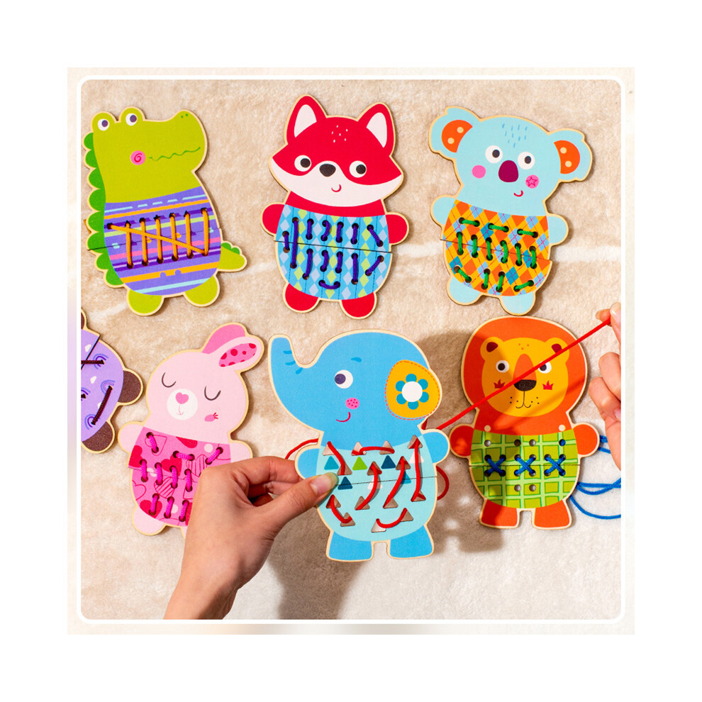 Toddler Animals Threading Lacing Game Montessori Fine Motor Training Thinking Educational Toys Early Learning Materials for Baby