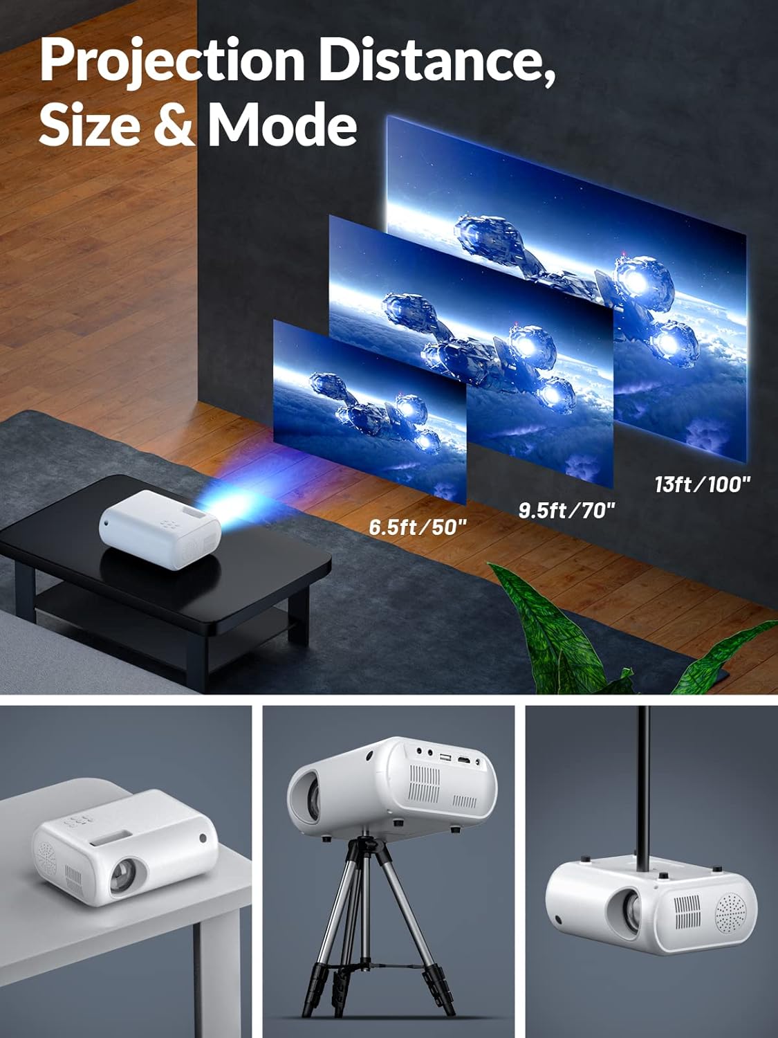Mini Projector Upgraded 1080P HD Projector 10000L Portable Phone Projector Movie Projector Compatible with Android iOS Windows TV Stick HDMI USB