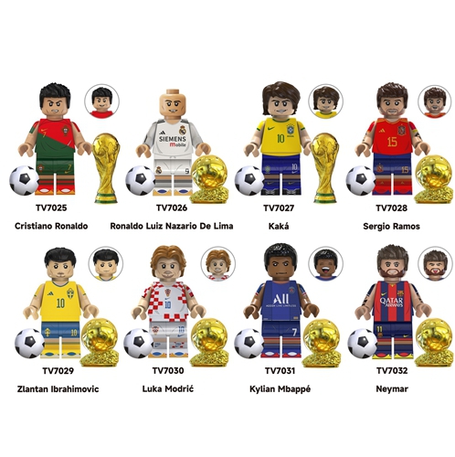 8 Pcs Football World Team Player Football Figures Match Building Bricks Blocks Toys Gift Fit Lego Neymar Ronaldo Luka