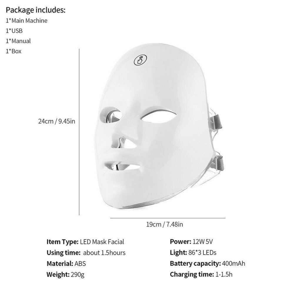 Light Therapy LED Face Mask,LED Photon Therapy 7 Color Light Treatment with Touch Button Anti Aging.Facial Light Therapy Mask Skin Facial Beauty
