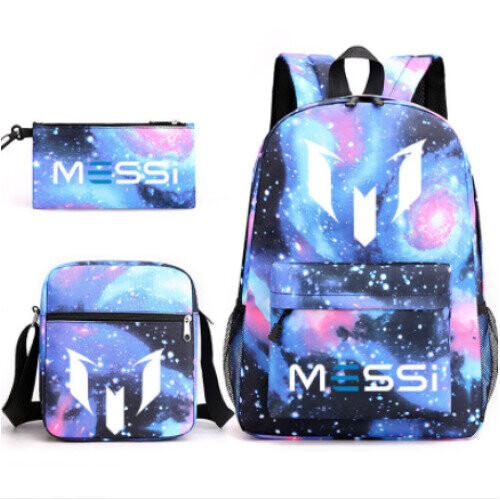 (Black A) 3pcs Sets Messi Backpack New Students Capacity School Bags