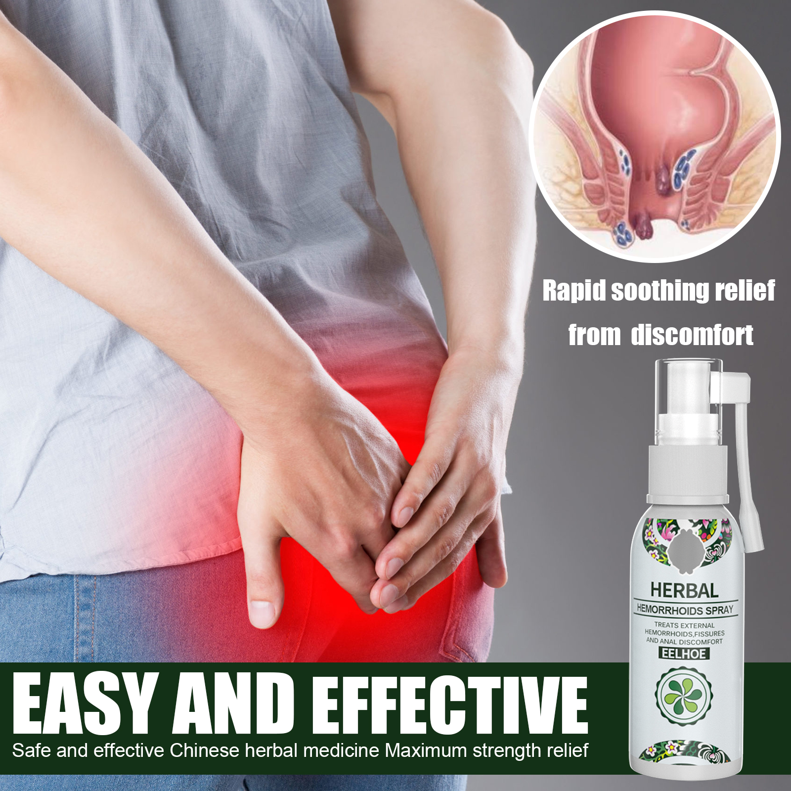 Natural Herbal Hemorrhoids Spray Hemorrhoids Body Care Agent Relieve Anal Pain Hemorrhoids Spray