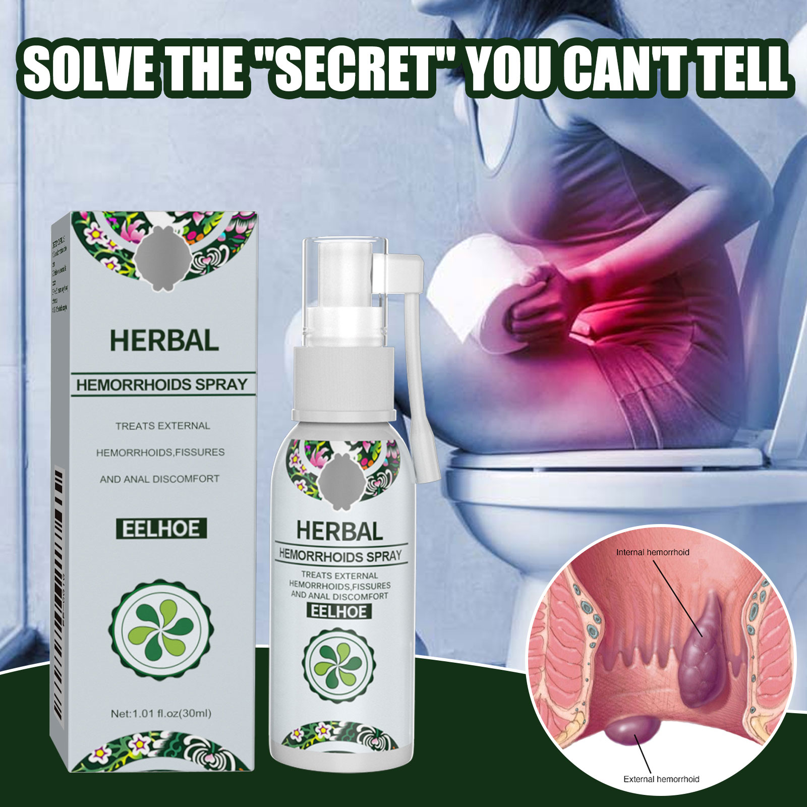 Natural Herbal Hemorrhoids Spray Hemorrhoids Body Care Agent Relieve Anal Pain Hemorrhoids Spray