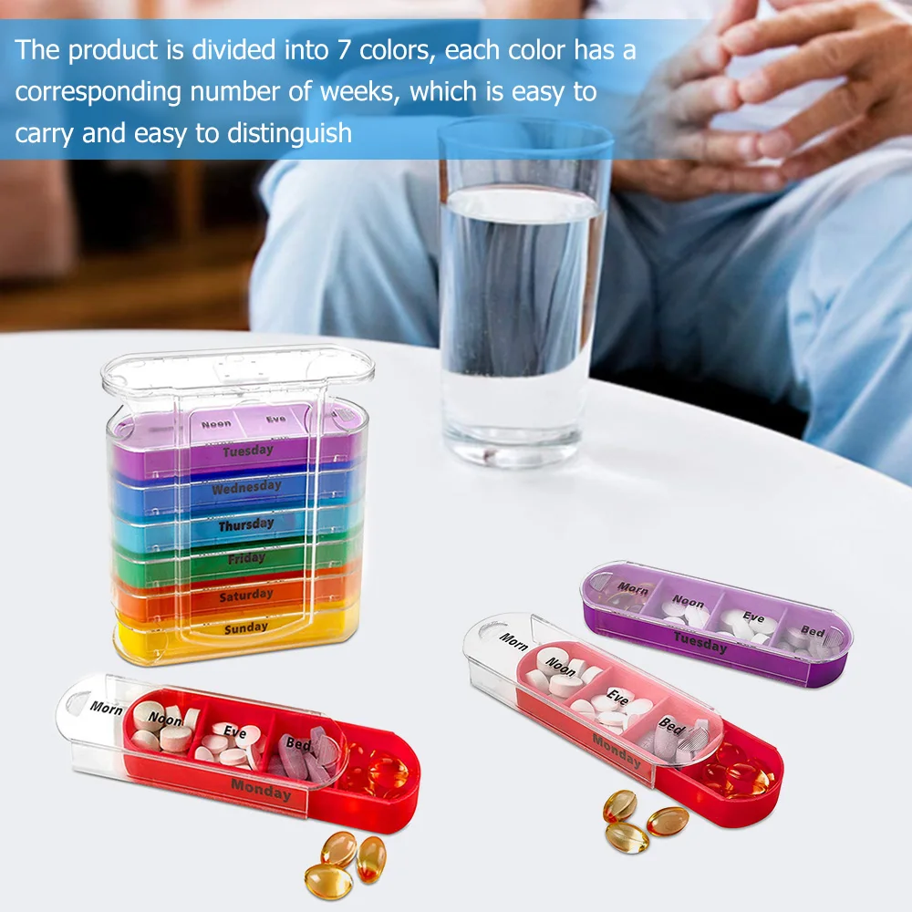 Portable Pill Box 7 Days Pill Medicine Box Weekly Monthly Tablet Holder Storage Organizer Container Case Pill Dispenser Splitters Pharmacy Pill Case Stackable