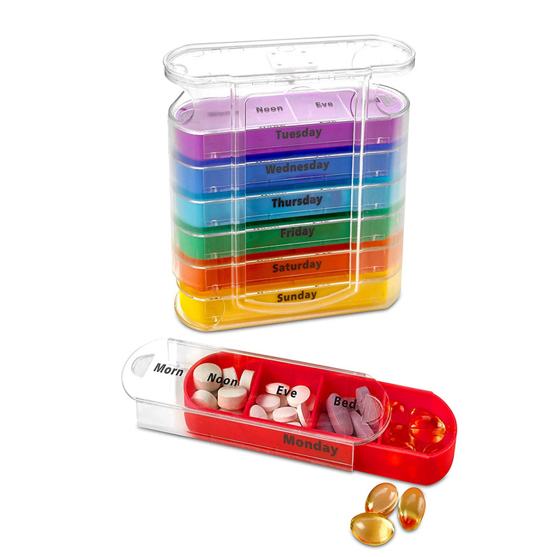 Portable Pill Box 7 Days Pill Medicine Box Weekly Monthly Tablet Holder Storage Organizer Container Case Pill Dispenser Splitters Pharmacy Pill Case Stackable