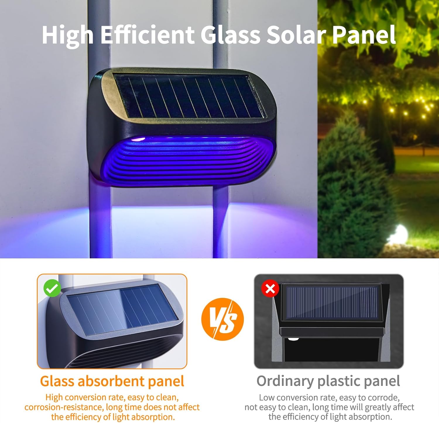 Solar Fence Lights 4 Pack Wall Solar Lights Outdoor Garden Fence with White Light and Multi-Color Light 8 Modes Outdoor Light Waterproof for Garden Ornaments 