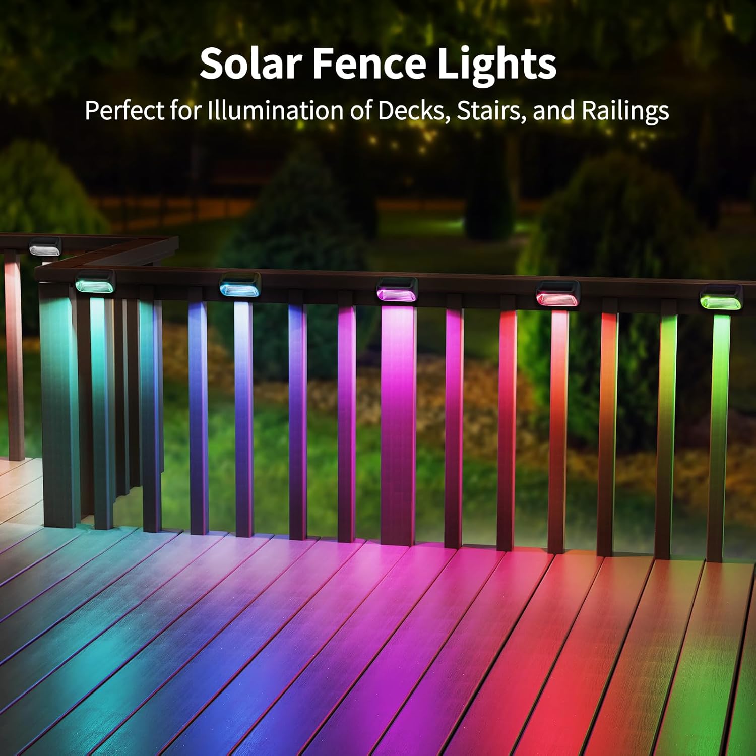 Solar Fence Lights 4 Pack Wall Solar Lights Outdoor Garden Fence with White Light and Multi-Color Light 8 Modes Outdoor Light Waterproof for Garden Ornaments 