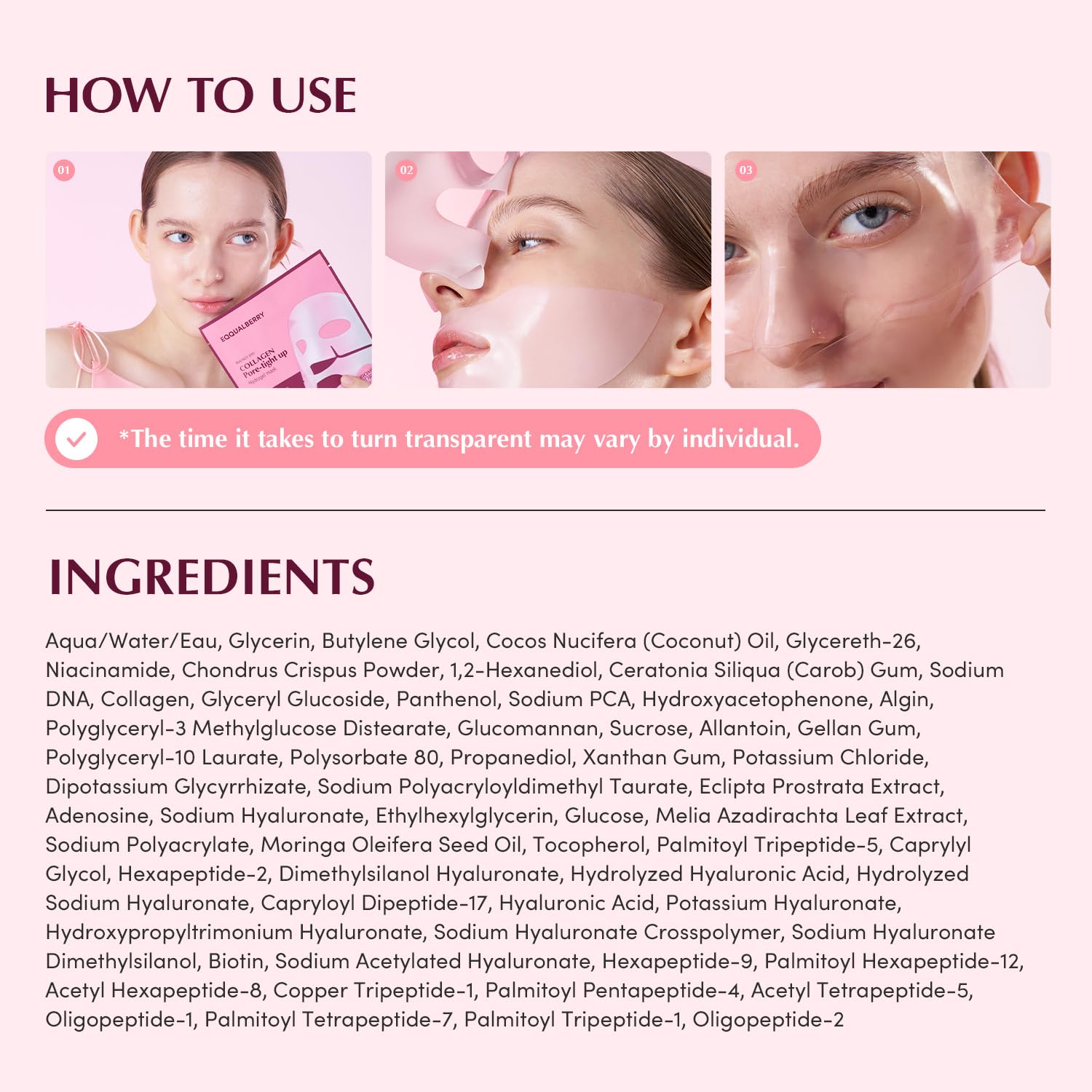 EQQUALBERRY Collagen Pore Tight Up Mask PDRN Low Molecular Collagen for Pore Minimizing and Firming Korean Collagen Face Mask for Glass Skin Pore Care 4 Sheets