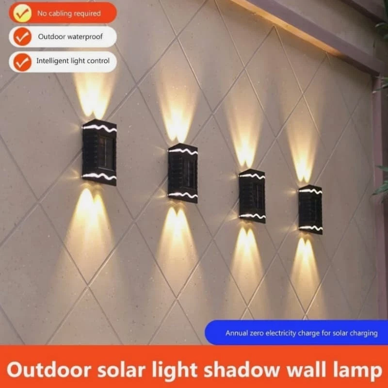 (Warm White) 4 Pcs IP65 Waterproof Solar Wall Lights Square Wireless Sensor Outdoor