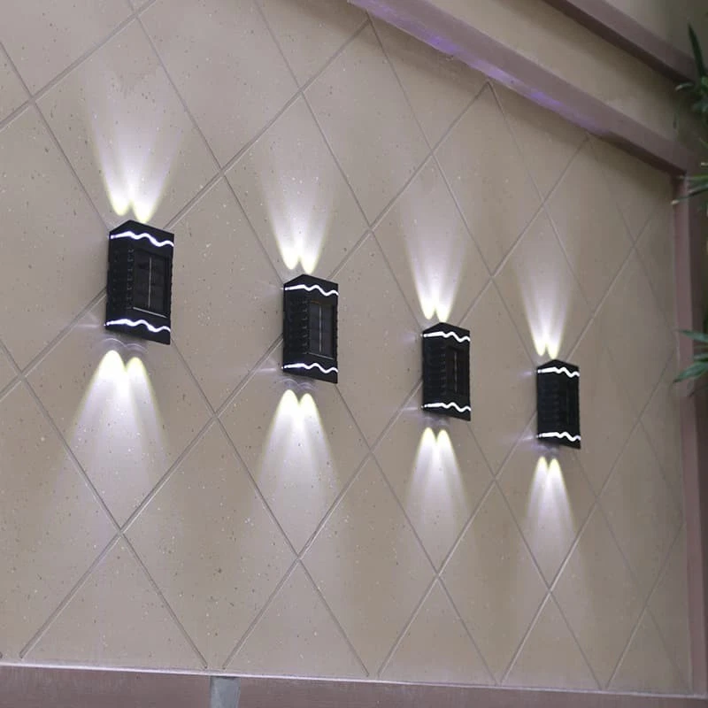 (Warm White) 4 Pcs IP65 Waterproof Solar Wall Lights Square Wireless Sensor Outdoor