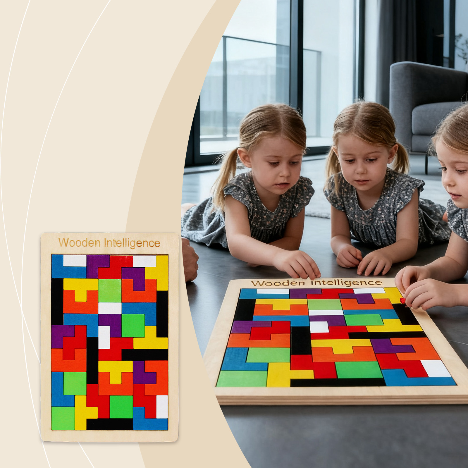 Wooden Blocks Puzzle Brain Teasers Toy Tangram Jigsaw Intelligence Colorful 3D Russian Blocks Montessori Educational