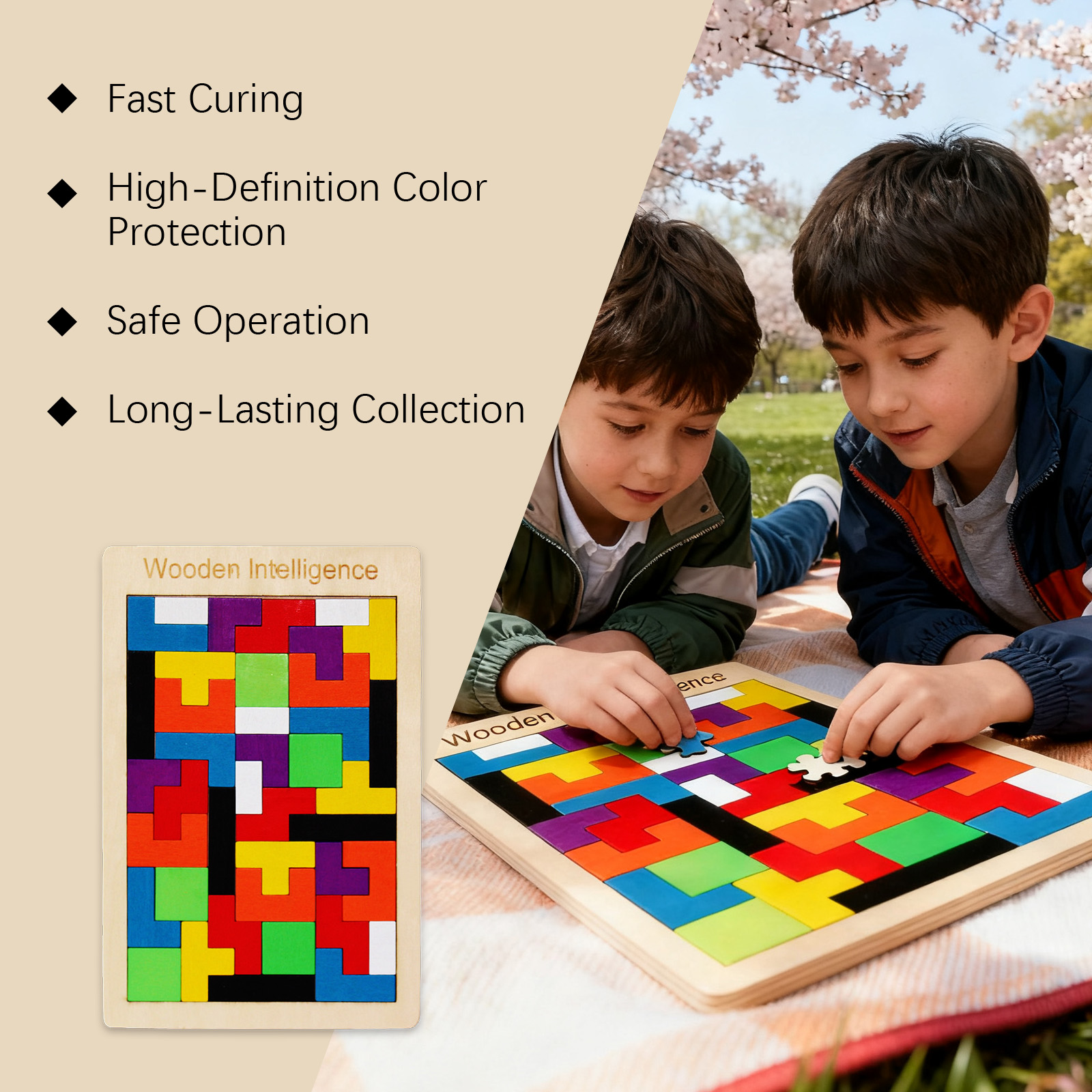 Wooden Blocks Puzzle Brain Teasers Toy Tangram Jigsaw Intelligence Colorful 3D Russian Blocks Montessori Educational