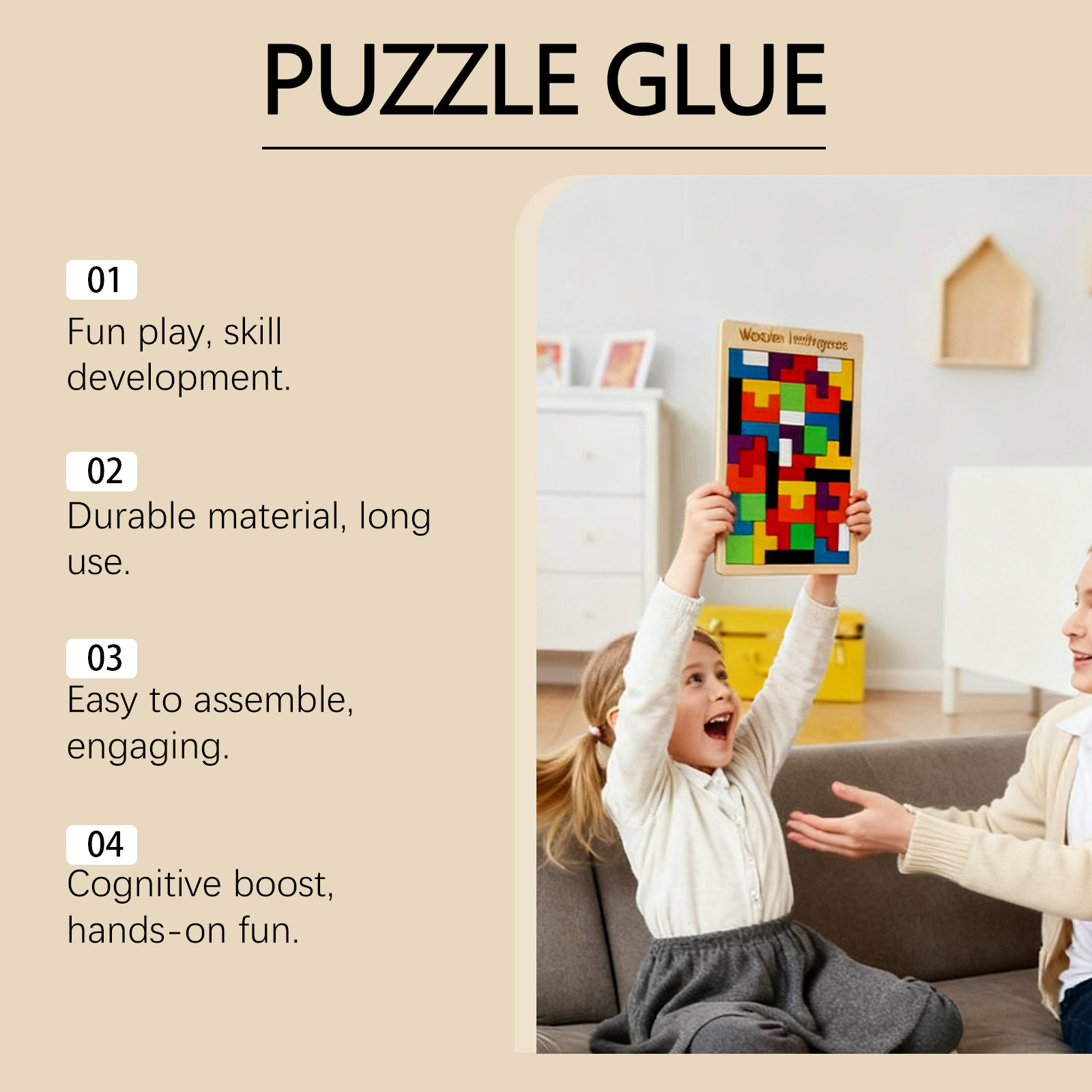 Wooden Blocks Puzzle Brain Teasers Toy Tangram Jigsaw Intelligence Colorful 3D Russian Blocks Montessori Educational