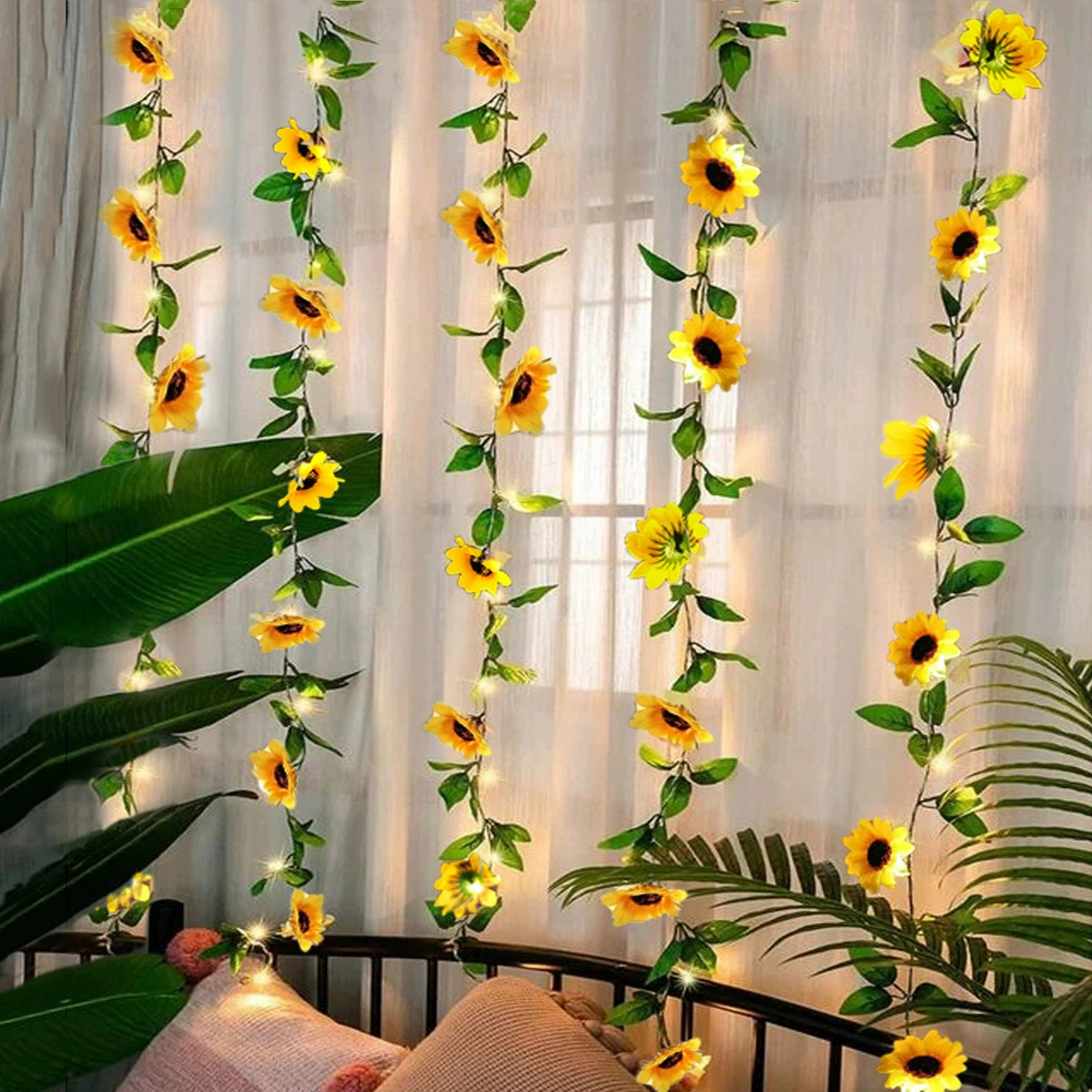 (4-Lvy vine) Solar Rattan Green Leaf Light String Garden Summer Wedding Fairy Garland for Yard Fence Holiday Party Decoration Outdoor