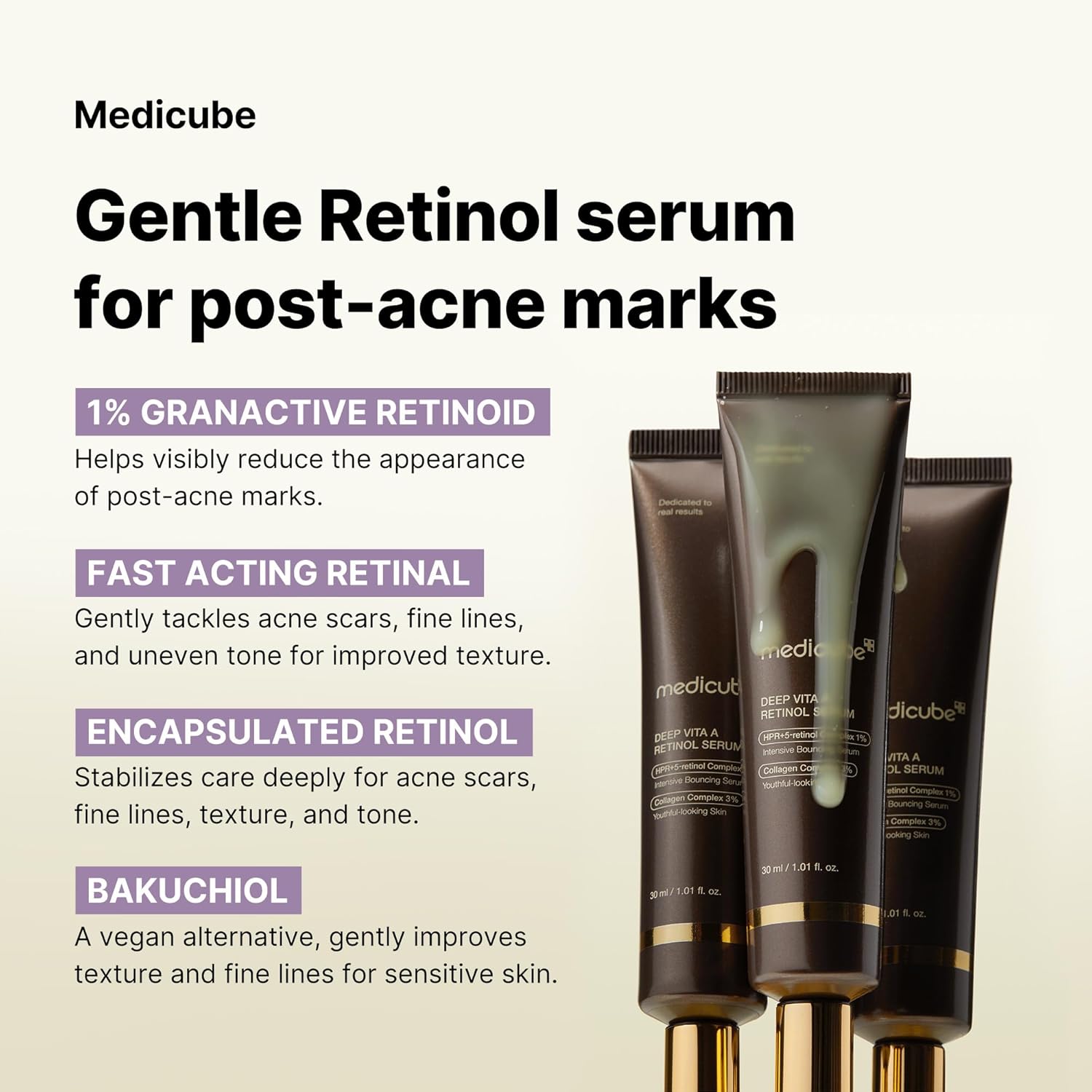 medicube Deep Reviving Bakuchiol Retinol Facial Serum Anti-Aging Retinol Bakuchiol Targets Fine Lines Uneven Skin Tone Blemish Scars Korean Skin Care 30ml