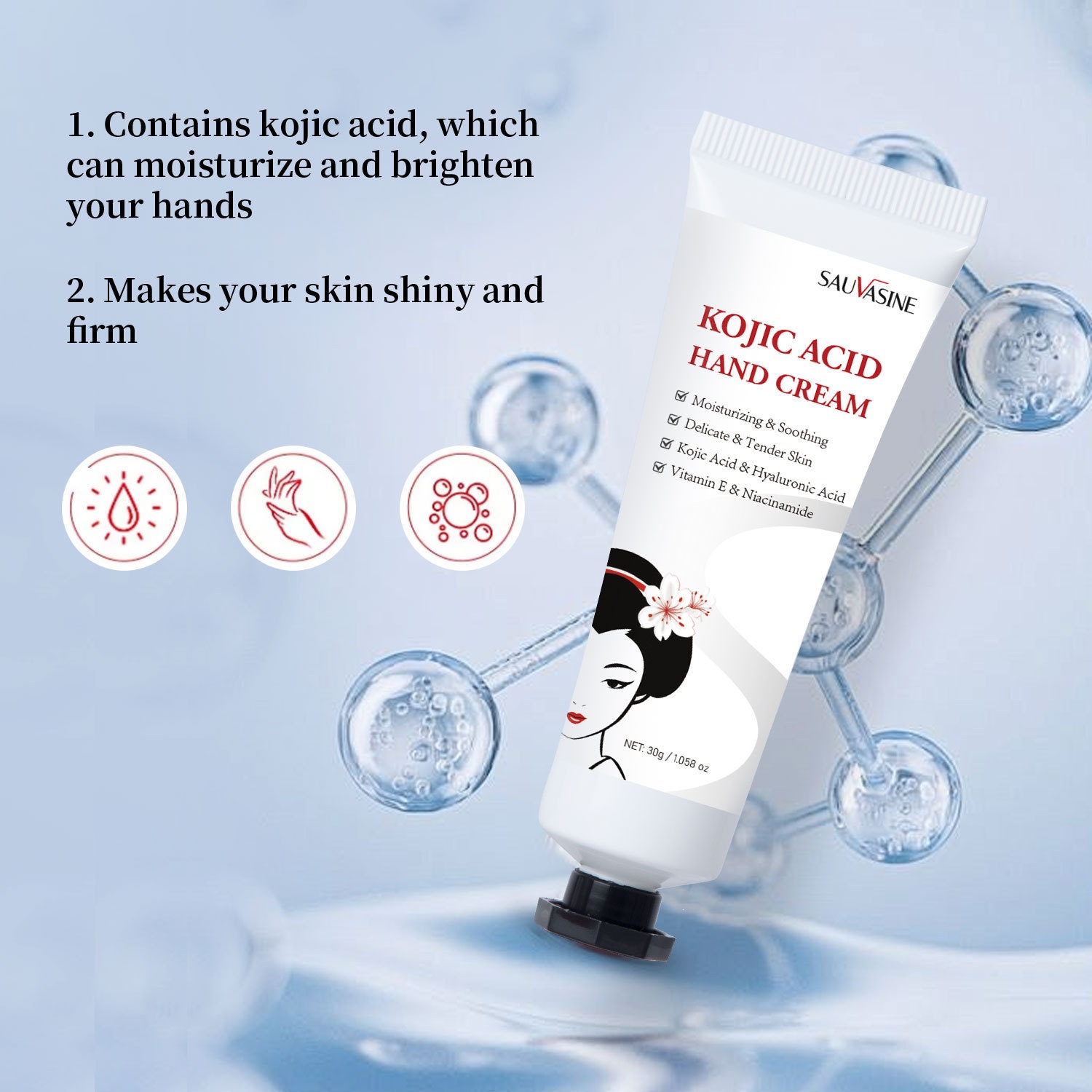 Kojic Acid Hand Cream Moisturising Brightening Nourishing for Daily Skin Care Natural 30g