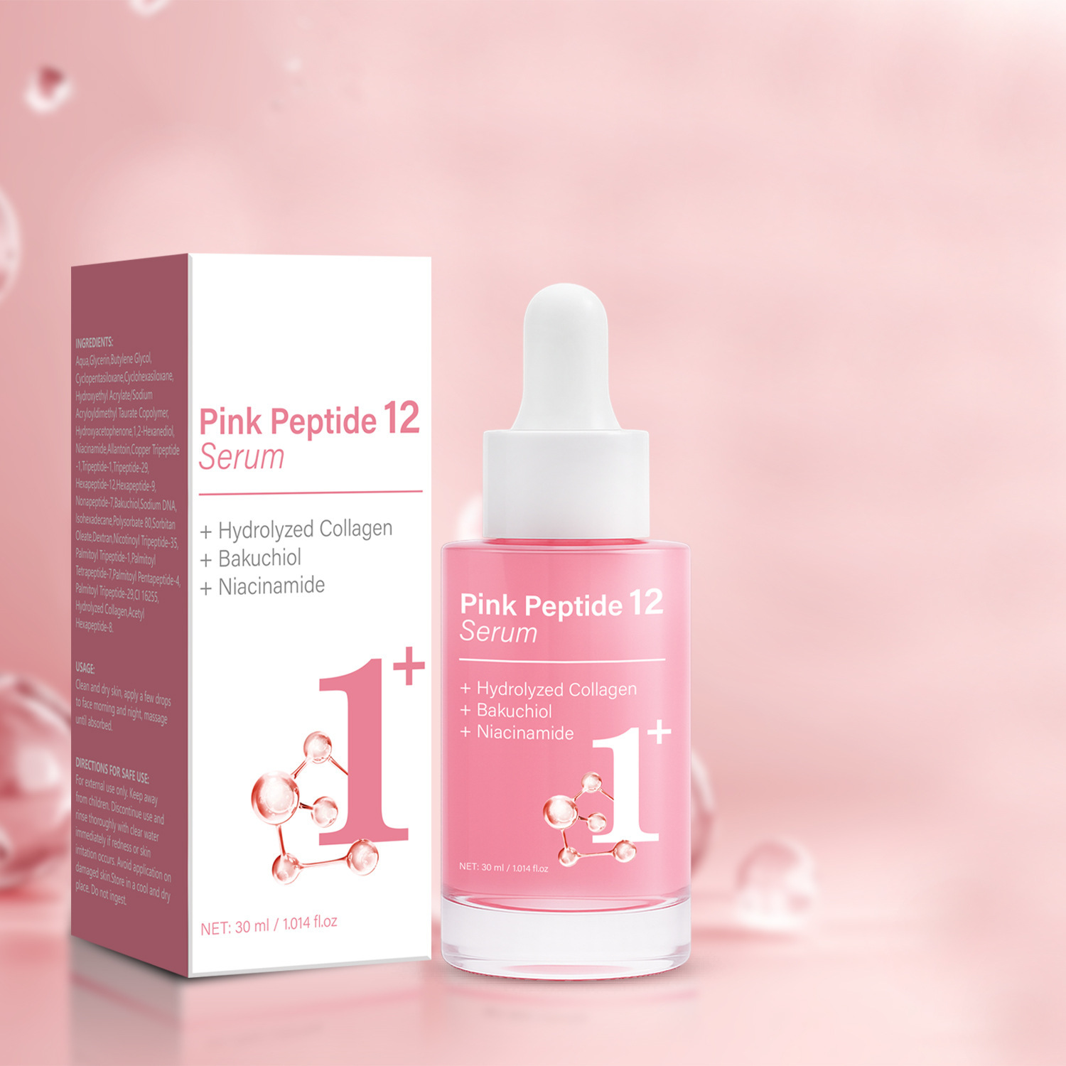Pink Peptide 12 Firming Essence Smoothing Hydrating Anti Aging Serum For Daily Face Skin Care Treatment 30ml