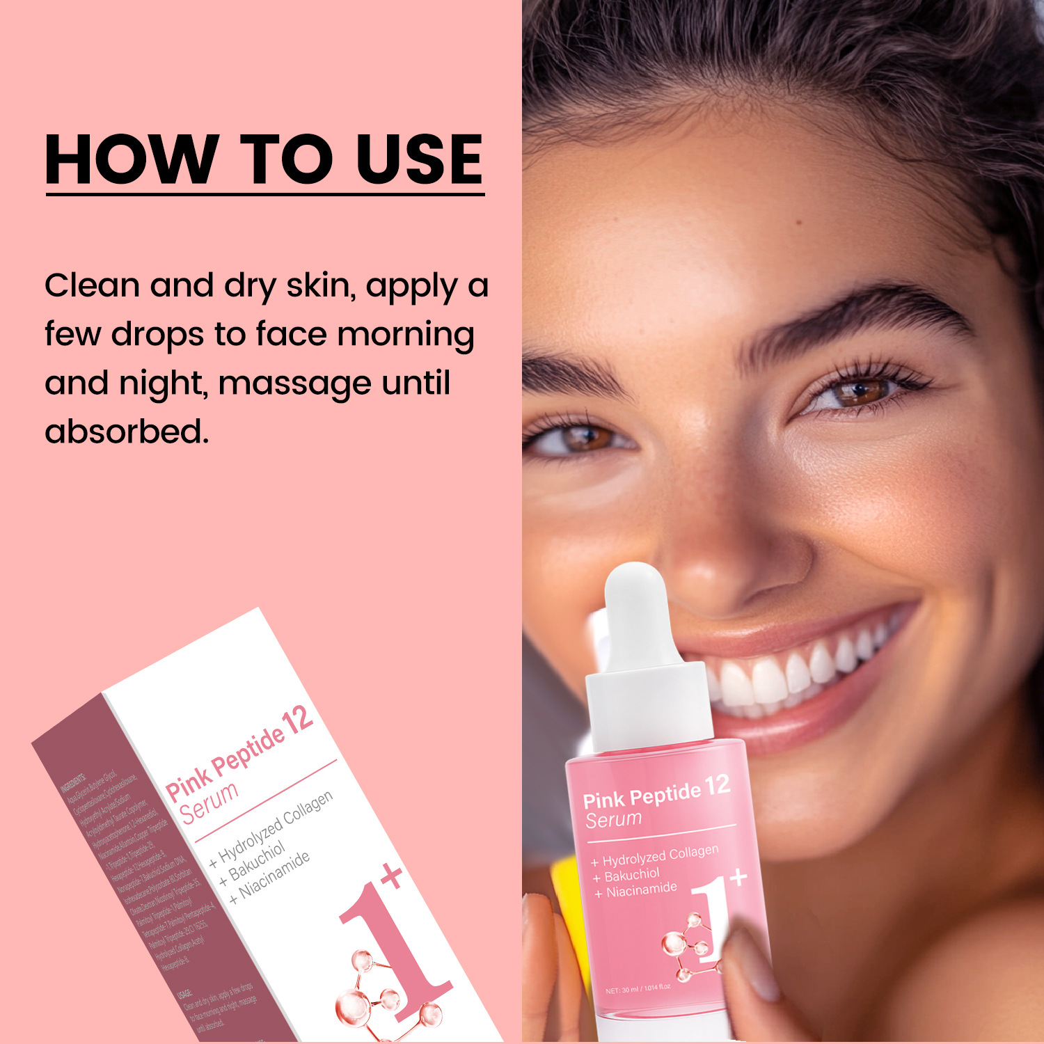 Pink Peptide 12 Firming Essence Smoothing Hydrating Anti Aging Serum For Daily Face Skin Care Treatment 30ml