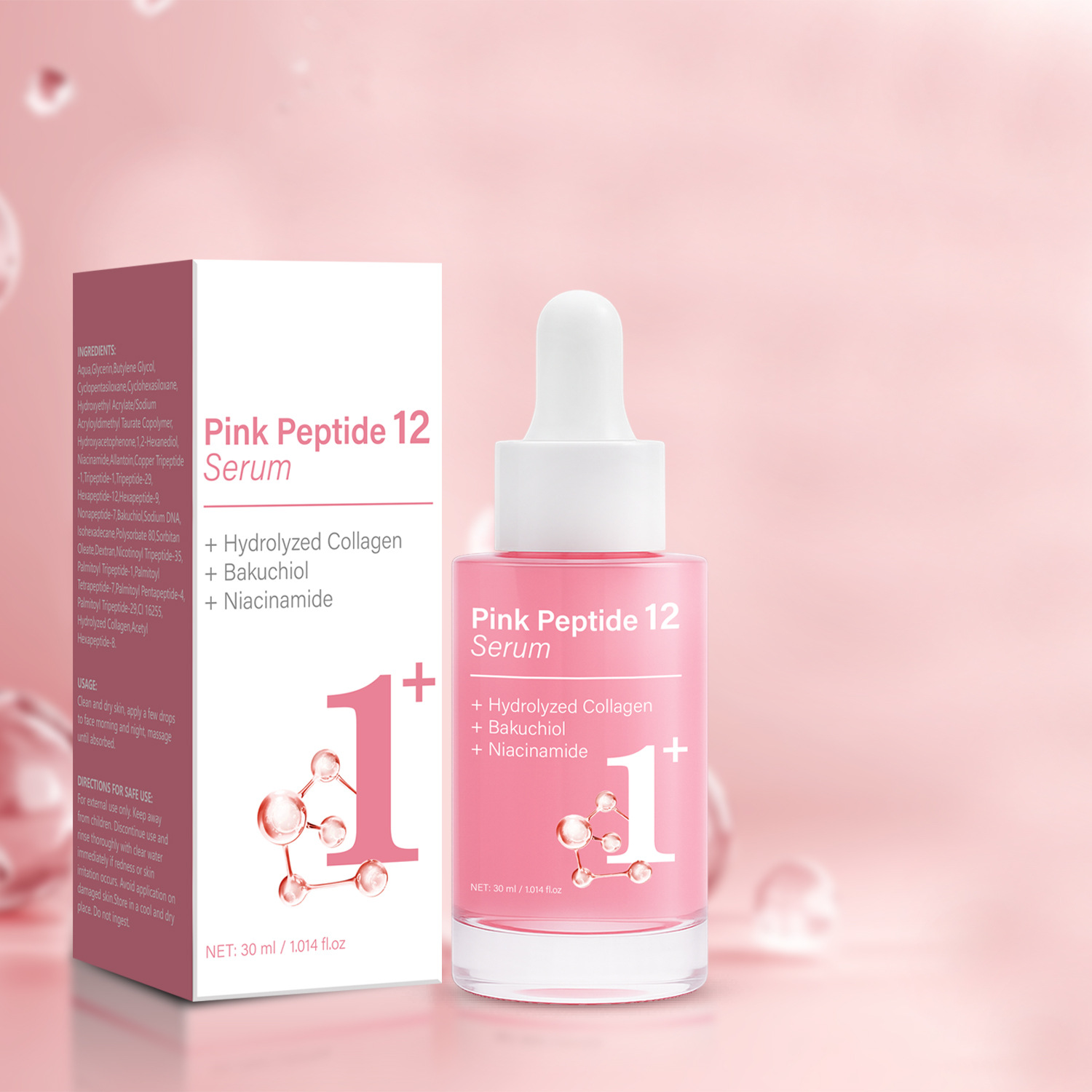 Pink Peptide 12 Firming Essence Smoothing Hydrating Anti Aging Serum For Daily Face Skin Care Treatment 30ml