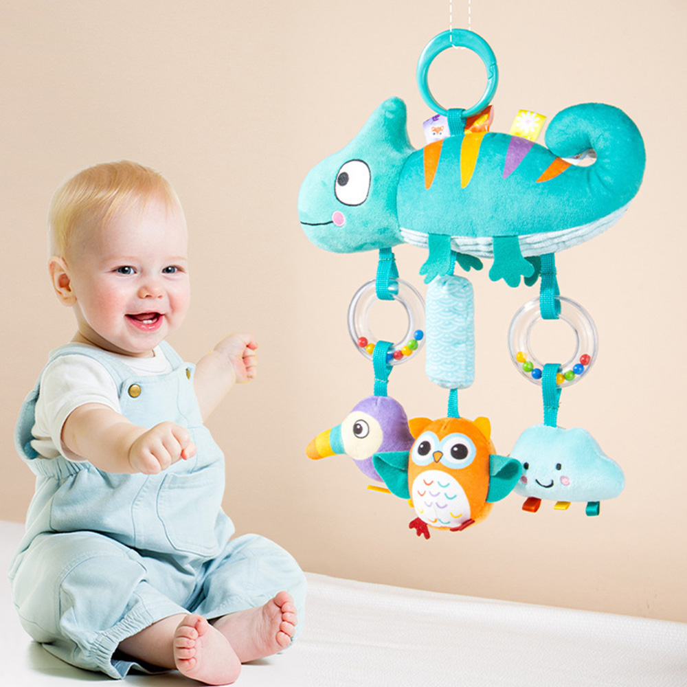 (Dinosaur) Babies Stroller Rattles Toy Jingle Travel Toy Hand Rattles With Cartoon Design Jingle Toy Portable Soft Grip for Newborns Gifts