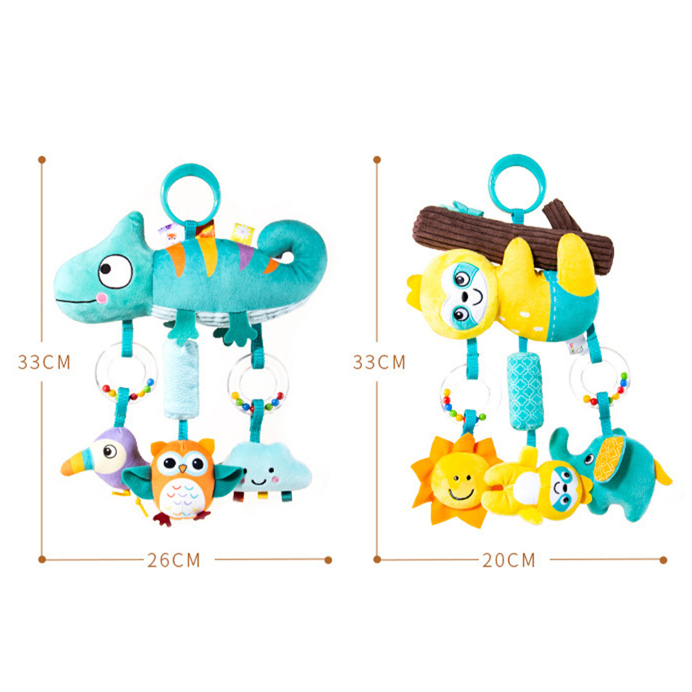 (Dinosaur) Babies Stroller Rattles Toy Jingle Travel Toy Hand Rattles With Cartoon Design Jingle Toy Portable Soft Grip for Newborns Gifts