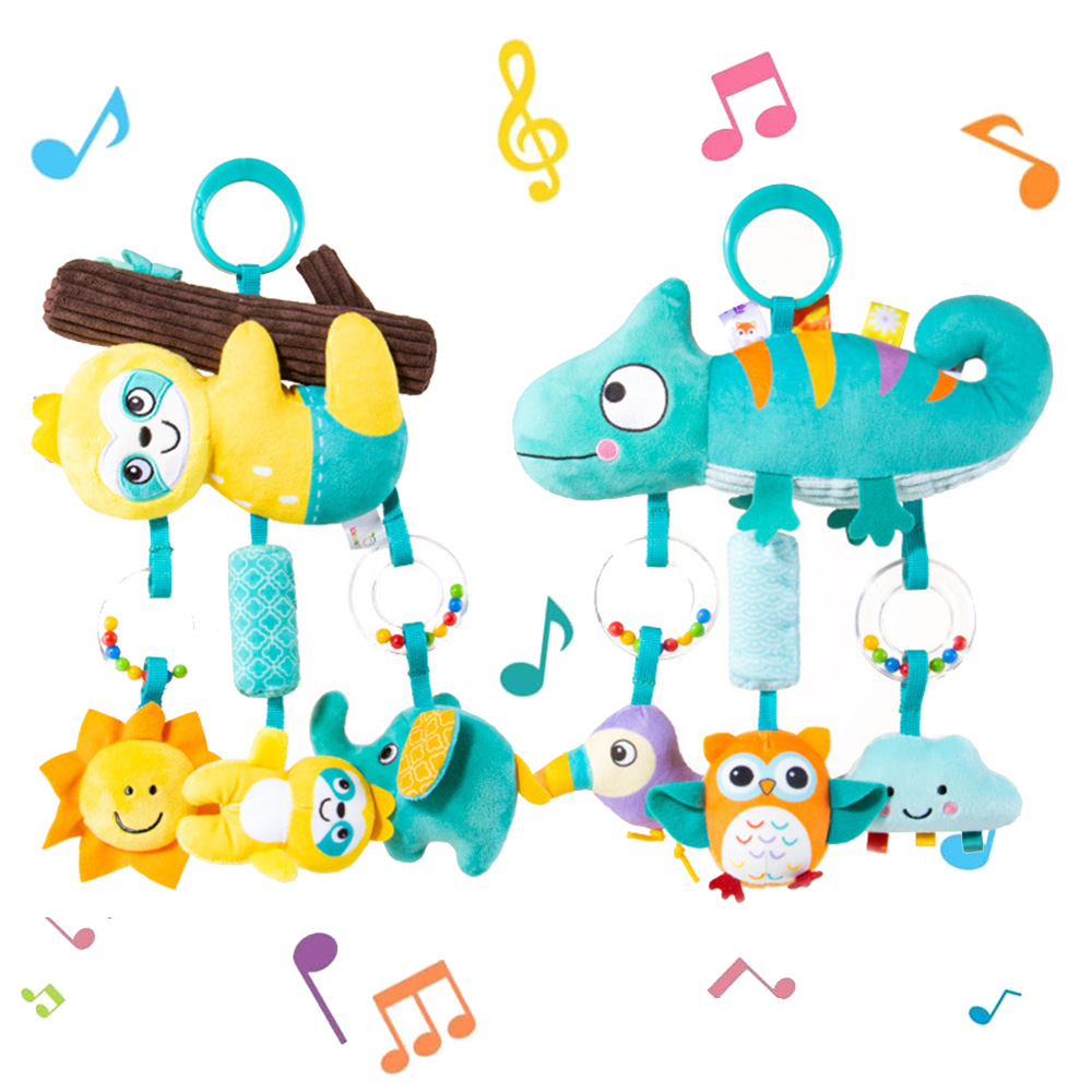 (Dinosaur) Babies Stroller Rattles Toy Jingle Travel Toy Hand Rattles With Cartoon Design Jingle Toy Portable Soft Grip for Newborns Gifts