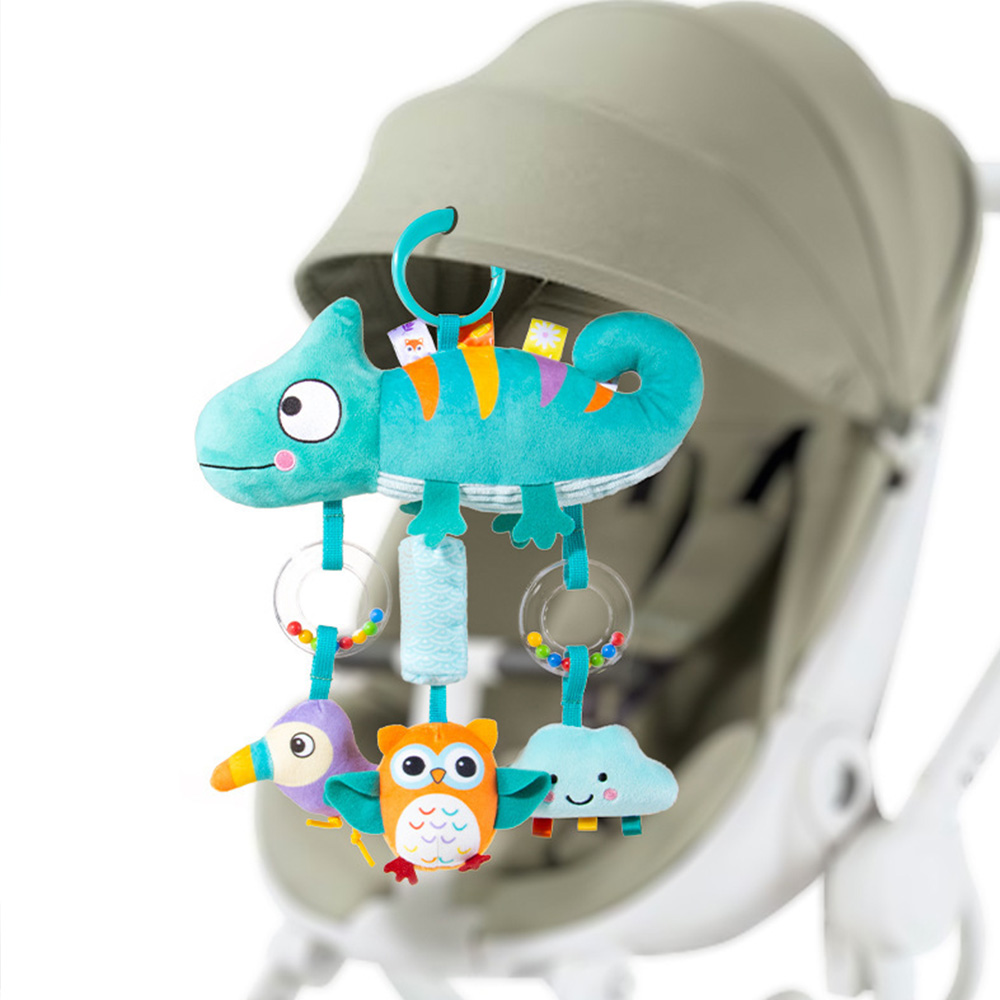 (Dinosaur) Babies Stroller Rattles Toy Jingle Travel Toy Hand Rattles With Cartoon Design Jingle Toy Portable Soft Grip for Newborns Gifts