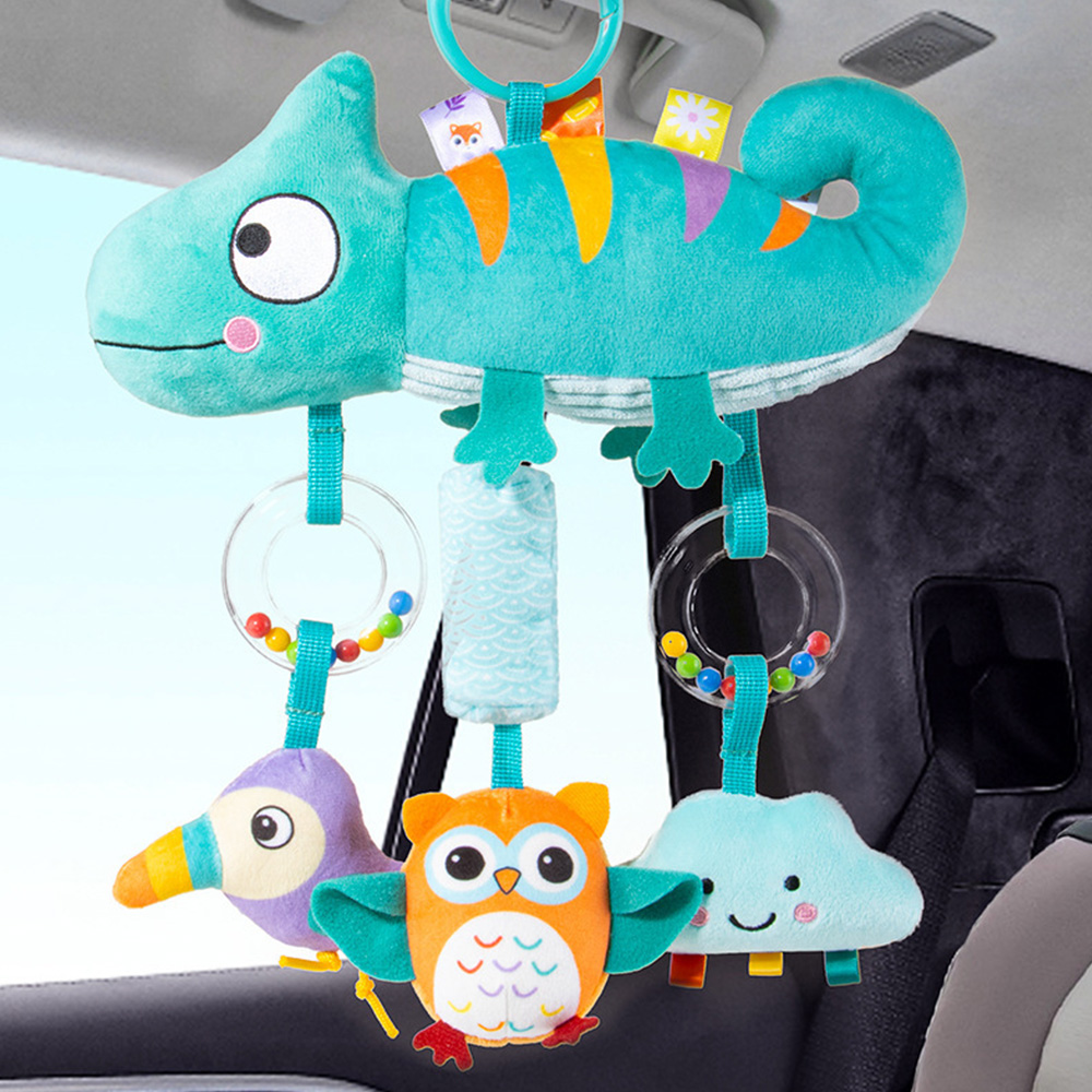 (Dinosaur) Babies Stroller Rattles Toy Jingle Travel Toy Hand Rattles With Cartoon Design Jingle Toy Portable Soft Grip for Newborns Gifts