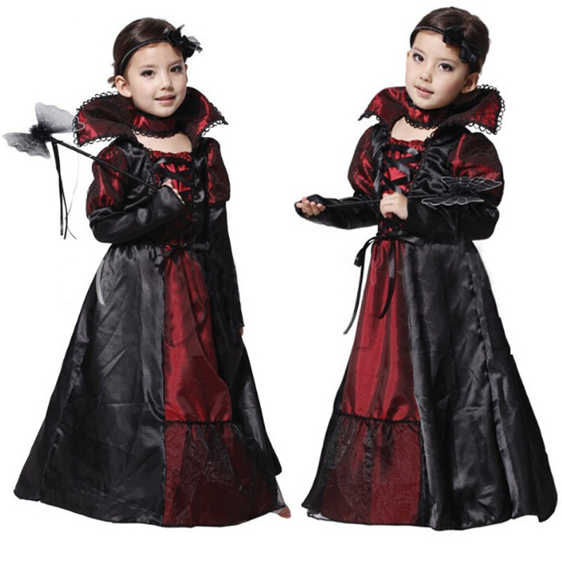 (S) Girls Halloween Evil Queen Costume Vampire Witch Cosplay Outfit