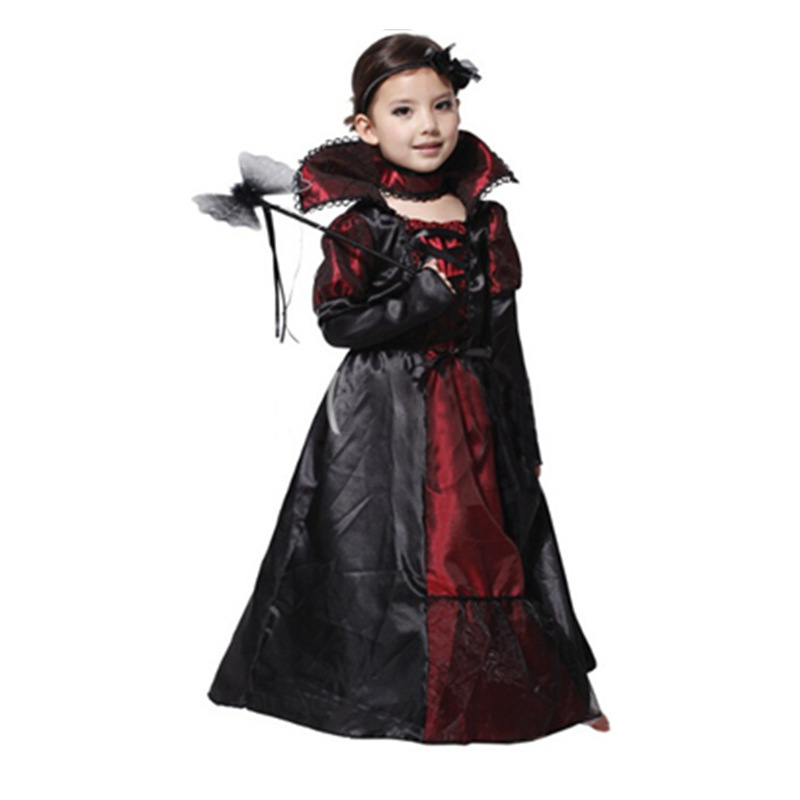 (S) Girls Halloween Evil Queen Costume Vampire Witch Cosplay Outfit