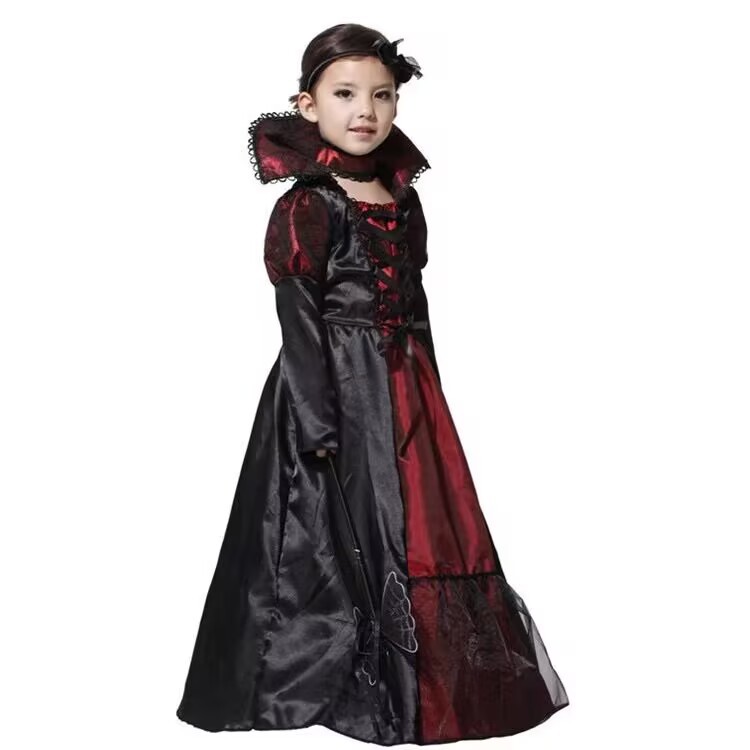 (S) Girls Halloween Evil Queen Costume Vampire Witch Cosplay Outfit