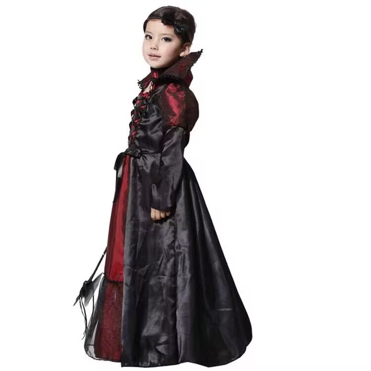 (S) Girls Halloween Evil Queen Costume Vampire Witch Cosplay Outfit