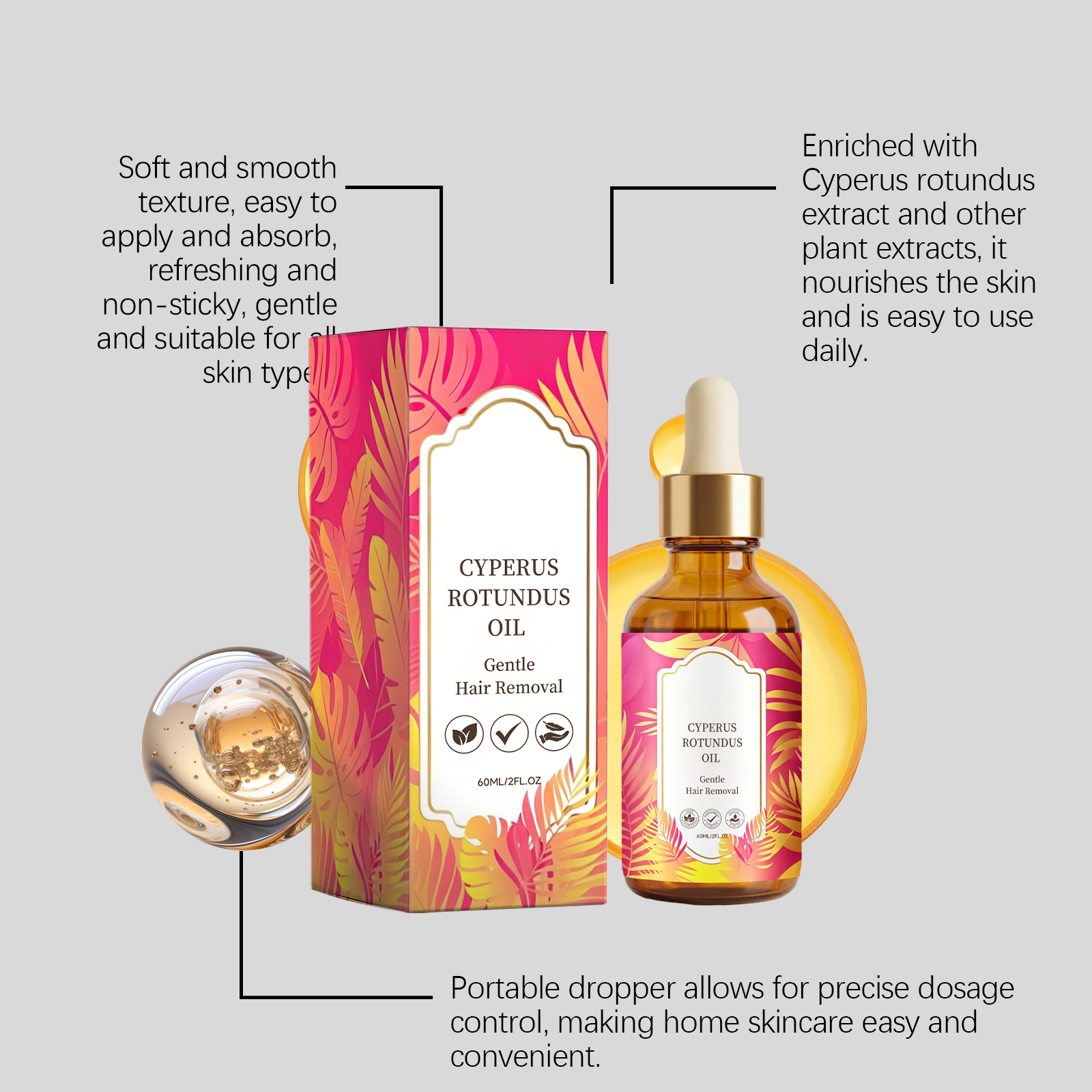 Cyperus Rotundus Hair Removal Oil Soft Skin Mild Care Improve Texture Daily Moisturizing Clean Body Hair Surface