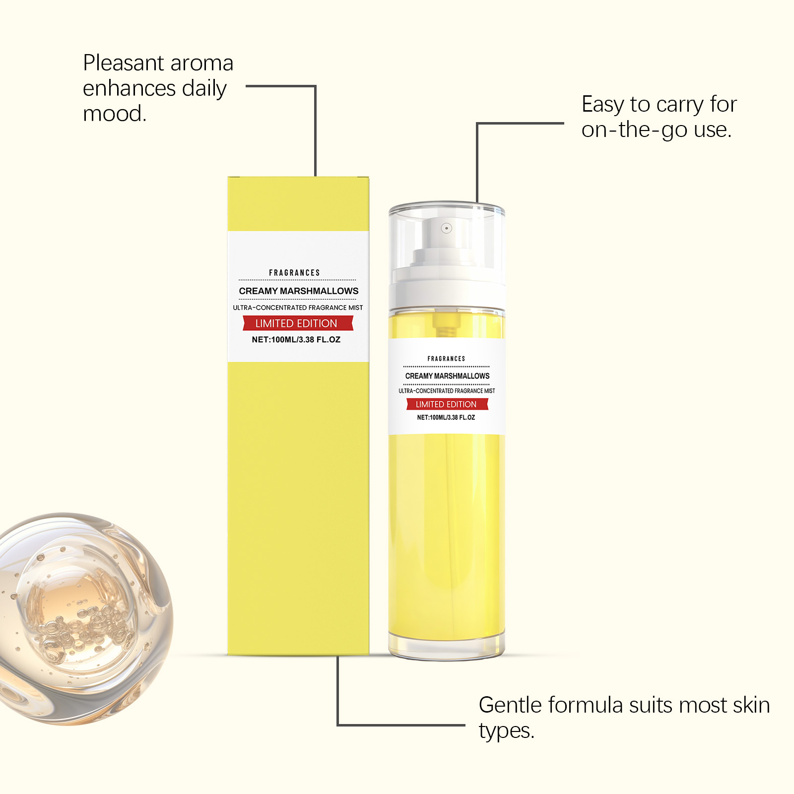 Cream Marshmallow Soft Fragrance Mist Mild Natural Fresh Long Lasting Elegant Scent For Couple Date Occasions