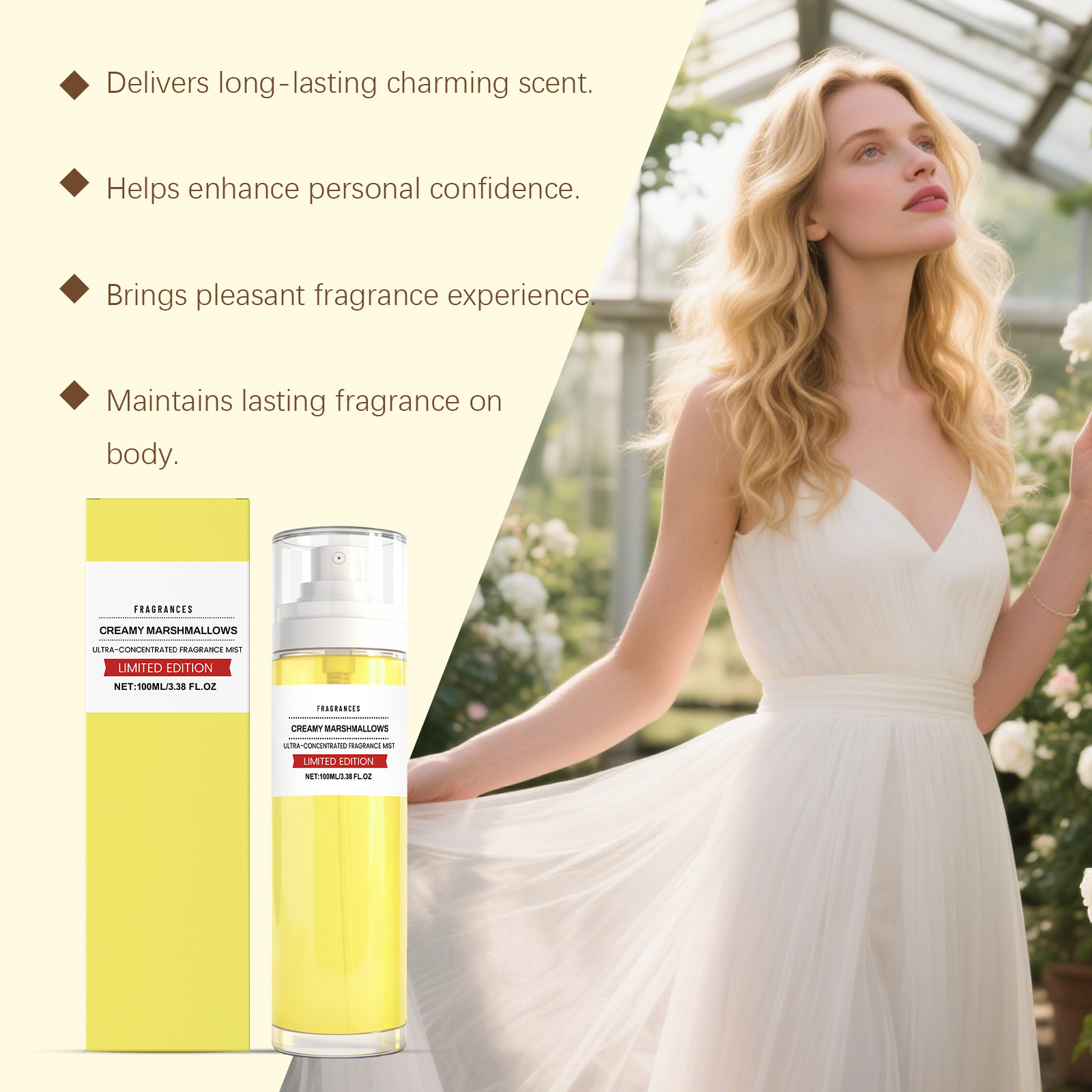 Cream Marshmallow Soft Fragrance Mist Mild Natural Fresh Long Lasting Elegant Scent For Couple Date Occasions