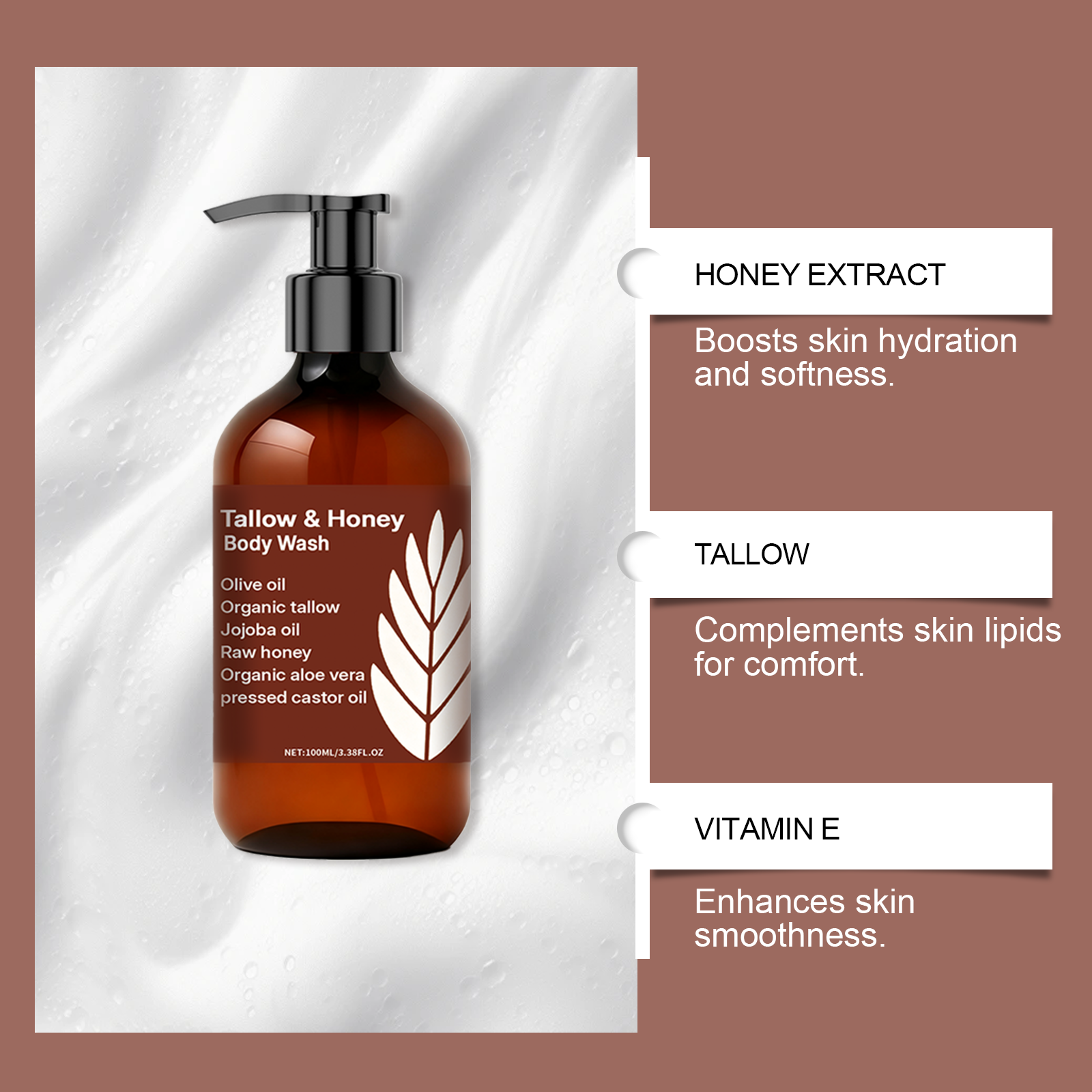 Tallow Honey Body Wash Mild Cleansing Refreshing Moisturizing Hydrating Skin Purifying Care Gentle For Human Skin
