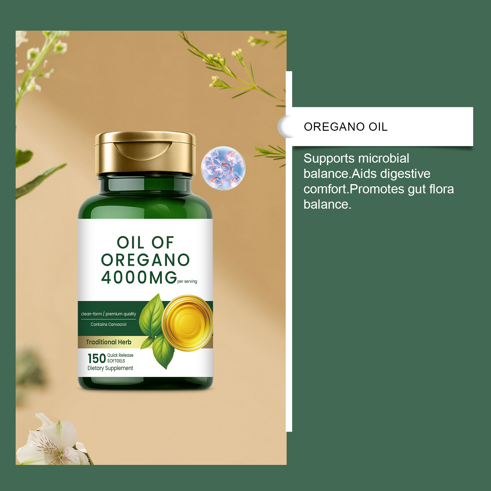 Oregano Oil Soft Capsules Daily Mild Ingredients Dietary Supplement Ease Physical Discomfort Maintain Intestinal Flora Balance