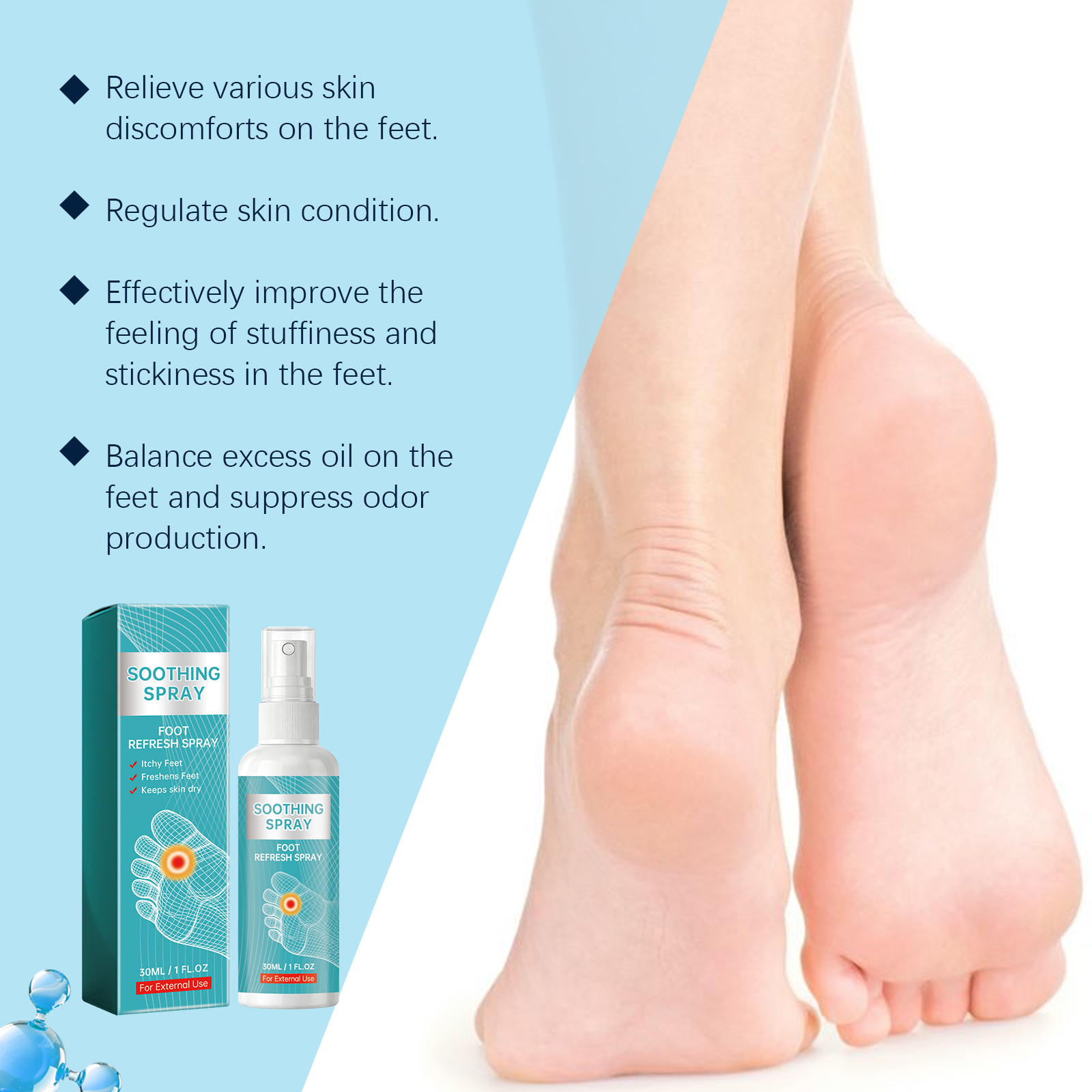 Refreshing Care Spray Gentle Daily Foot Skin Care Dry Comfort Non Sticky Portable Carry Spray
