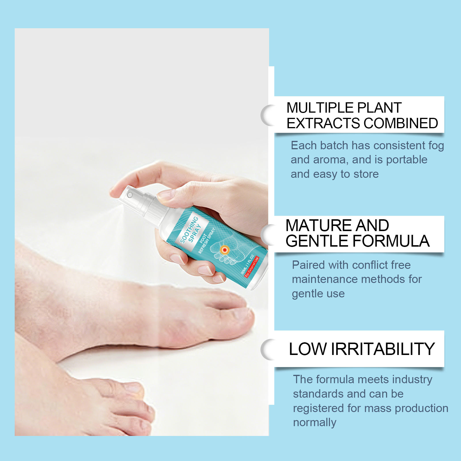 Refreshing Care Spray Gentle Daily Foot Skin Care Dry Comfort Non Sticky Portable Carry Spray