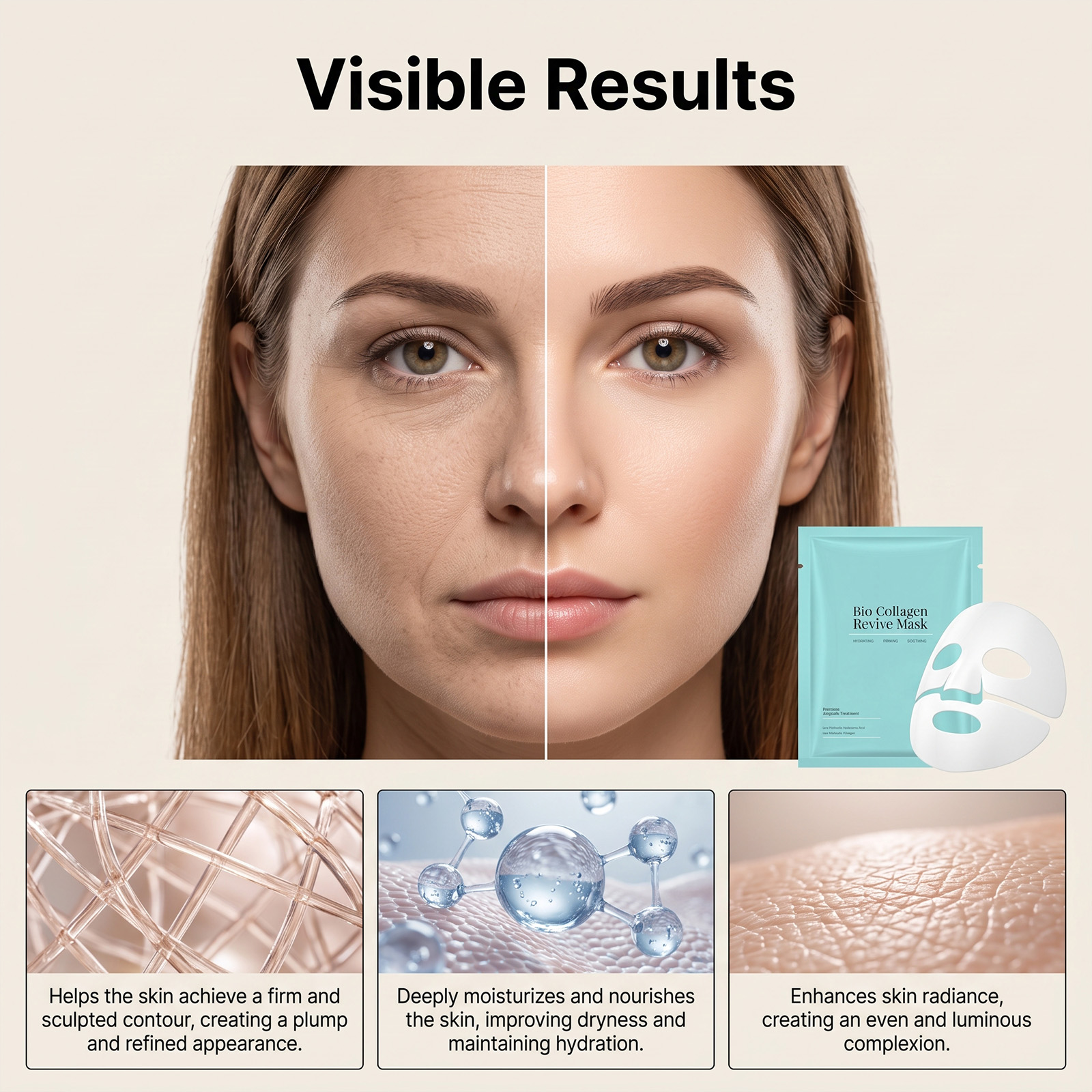 Collagen Moisturizing Facial Mask Hydrating Soft Refreshing Plump Smooth Nourish Skin Face Care