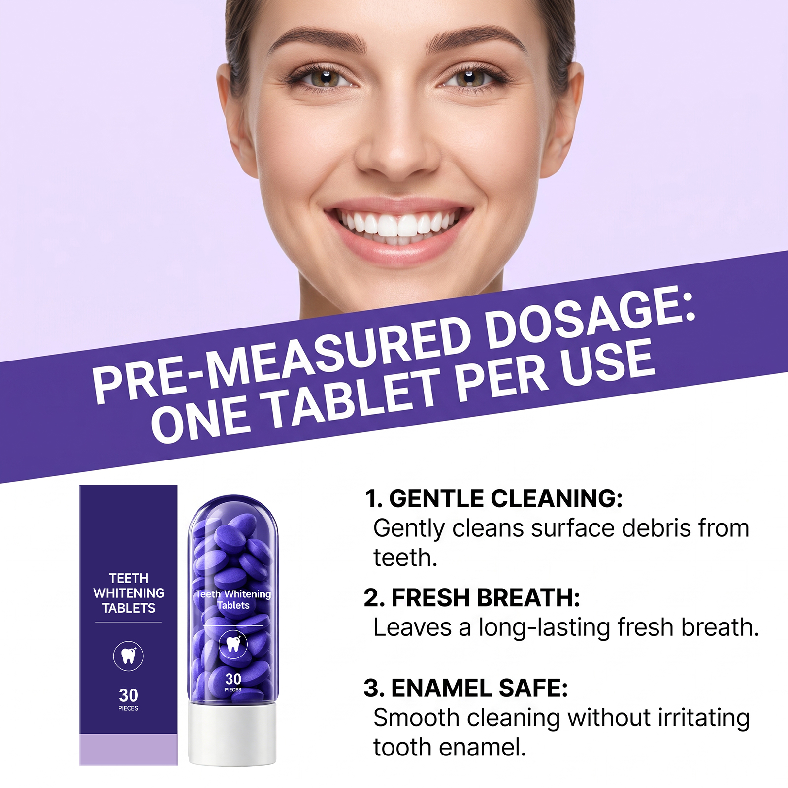 Purple Tooth Tablets Mild Gentle Cleansing Teeth Surface Stains Fresh Breath Comfort Oral Care Daily Portable
