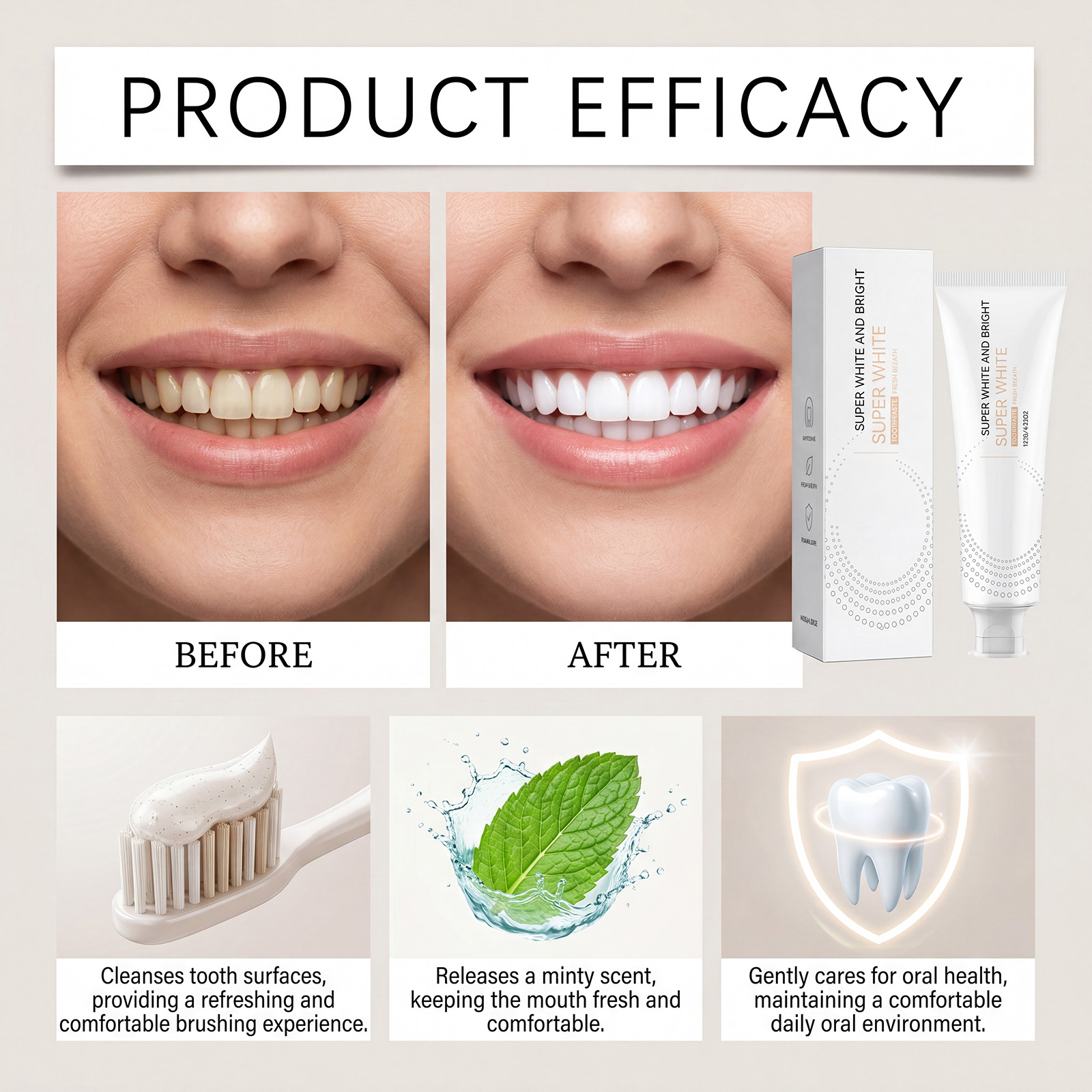Clean Toothpaste Fresh Comfort Mint Scent Gentle Remove Plaque Stains Daily Bright Clean Care Teeth