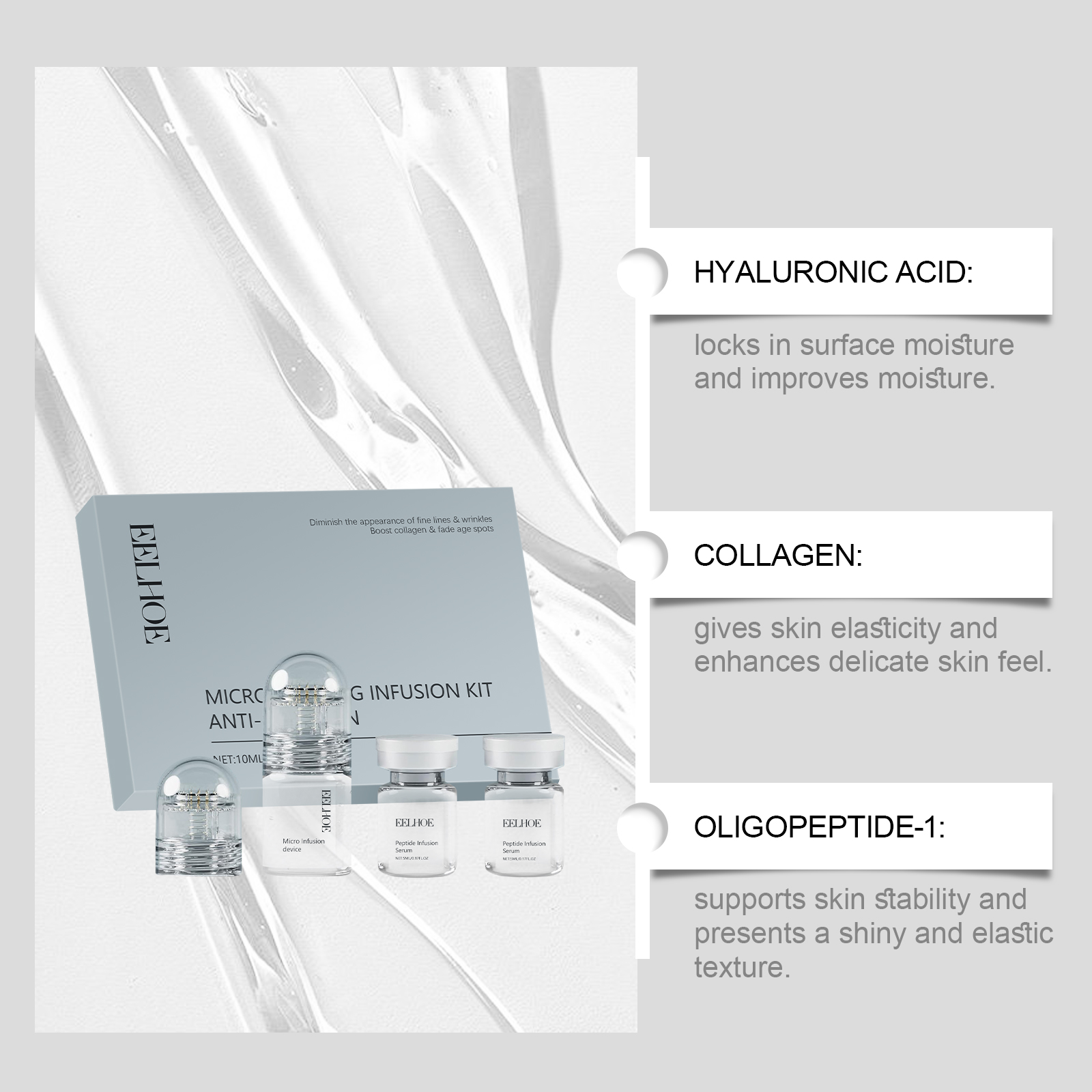 Hyaluronic Acid Facial Set Mild Hydrating Nourishing Skin Roller Cleansing Comedone Blackhead Kit