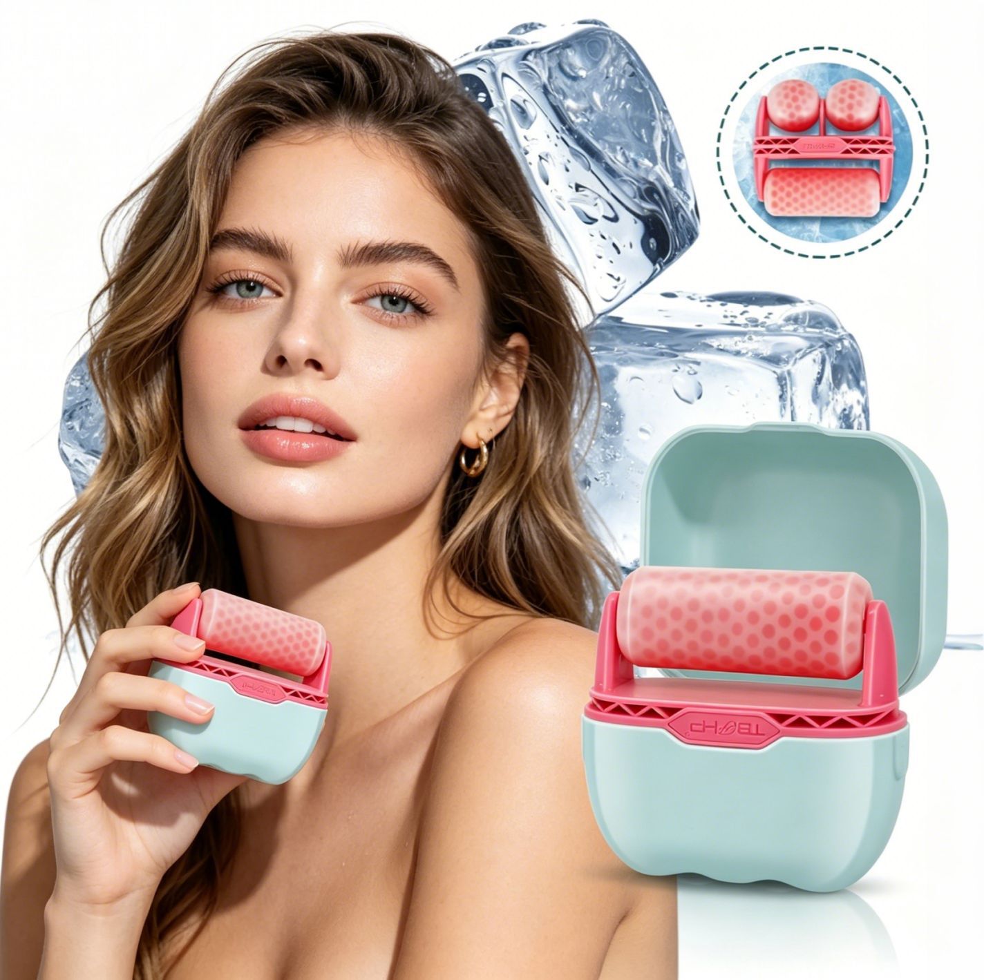 (Blue) ICE ROLLER Handheld Dual-Head Ice Ball Facial Cold Compress and Massage Cold Skin Therapy Device Facial Massager for Redness Relief Beauty Device 