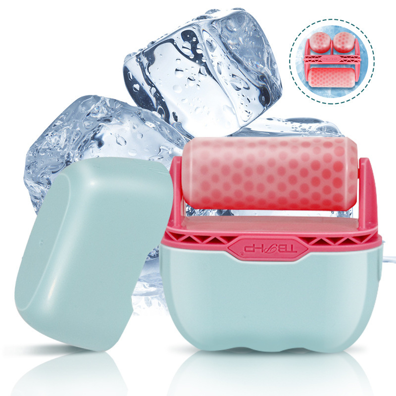 (Blue) ICE ROLLER Handheld Dual-Head Ice Ball Facial Cold Compress and Massage Cold Skin Therapy Device Facial Massager for Redness Relief Beauty Device 